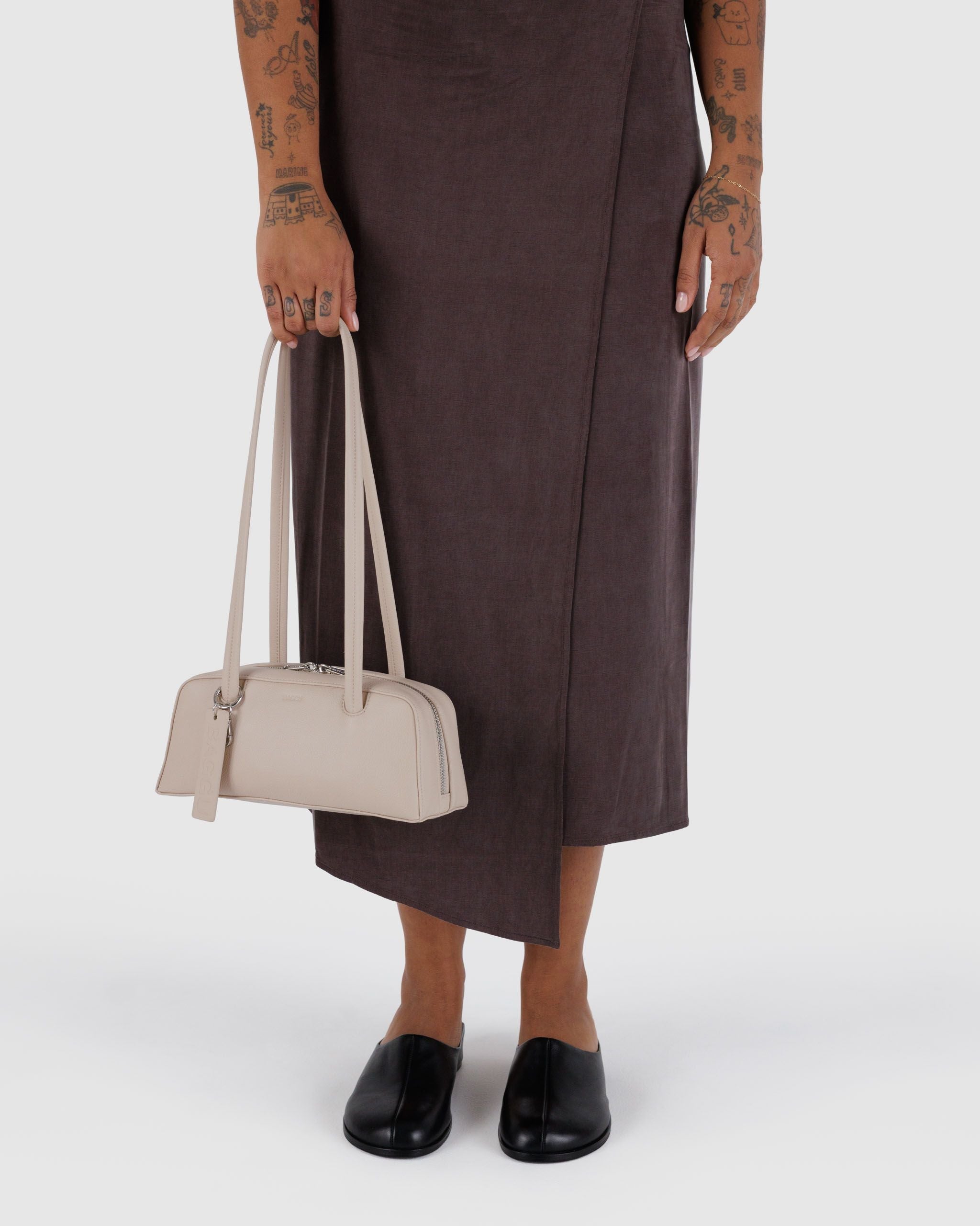 Small Recycled Leather Bowler Bag - Stone - Modern Blend