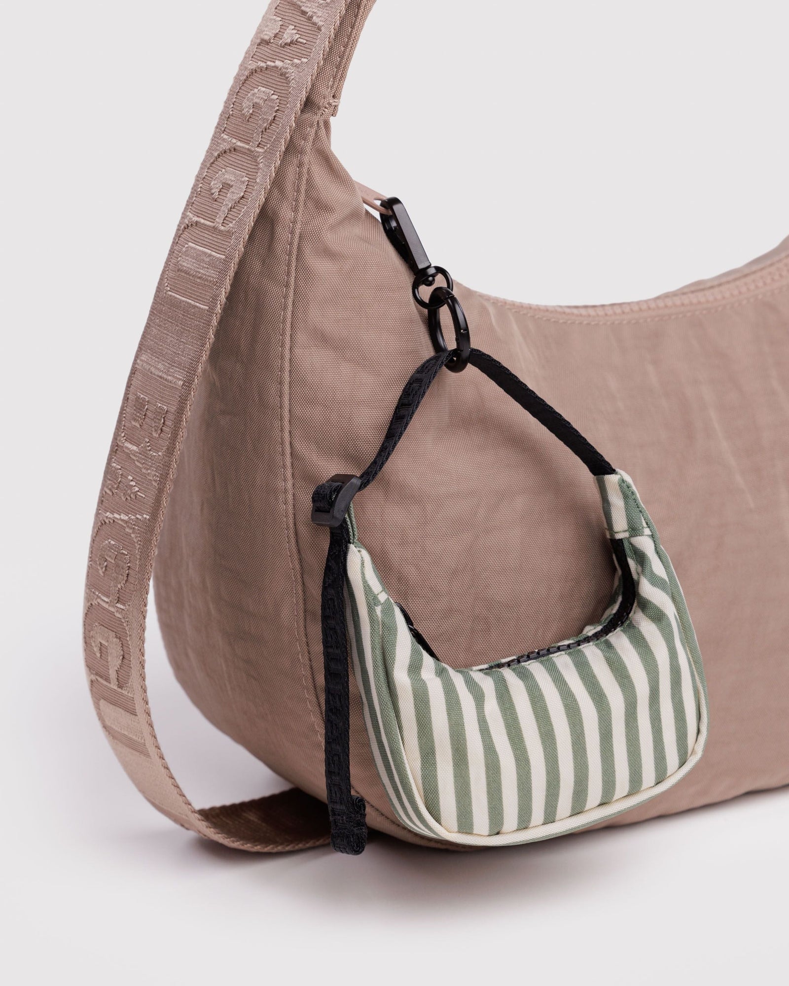Crescent Bag Charm - Sage Stripe - Cozy Glow