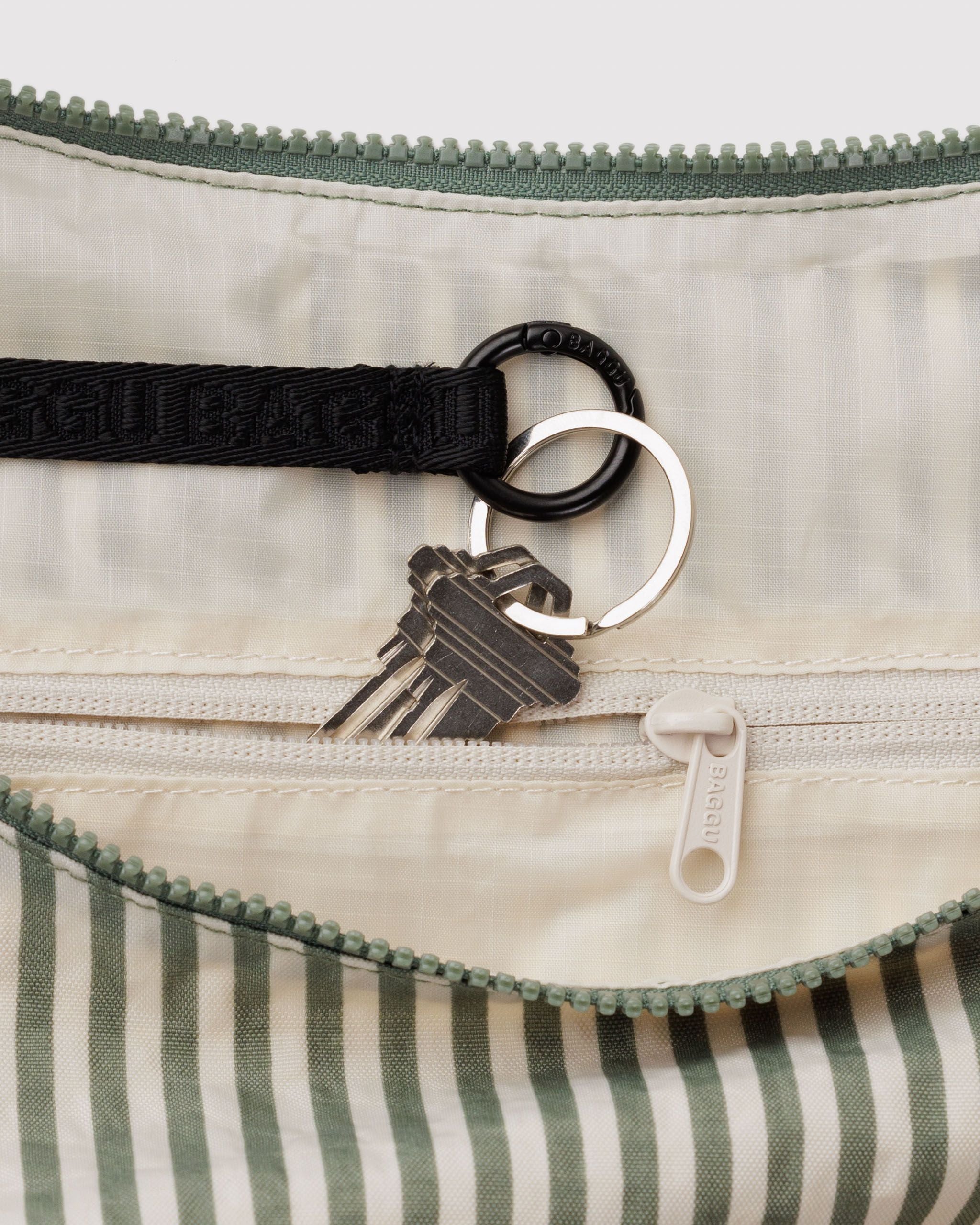 Large Nylon Crescent Bag - Sage Stripe - Fresh Notes