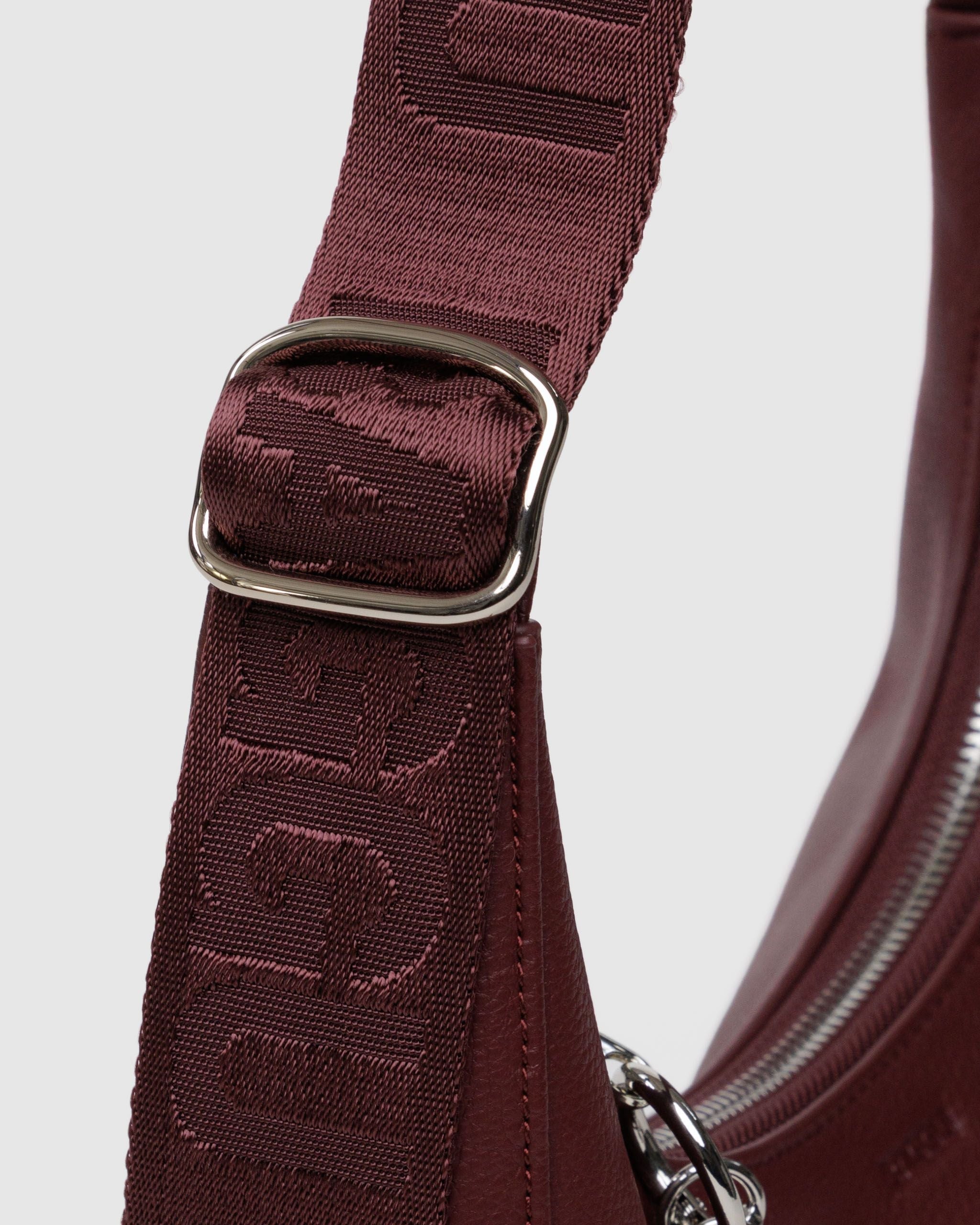 Small Recycled Leather Crescent Bag - Mahogany - Gentle Mist