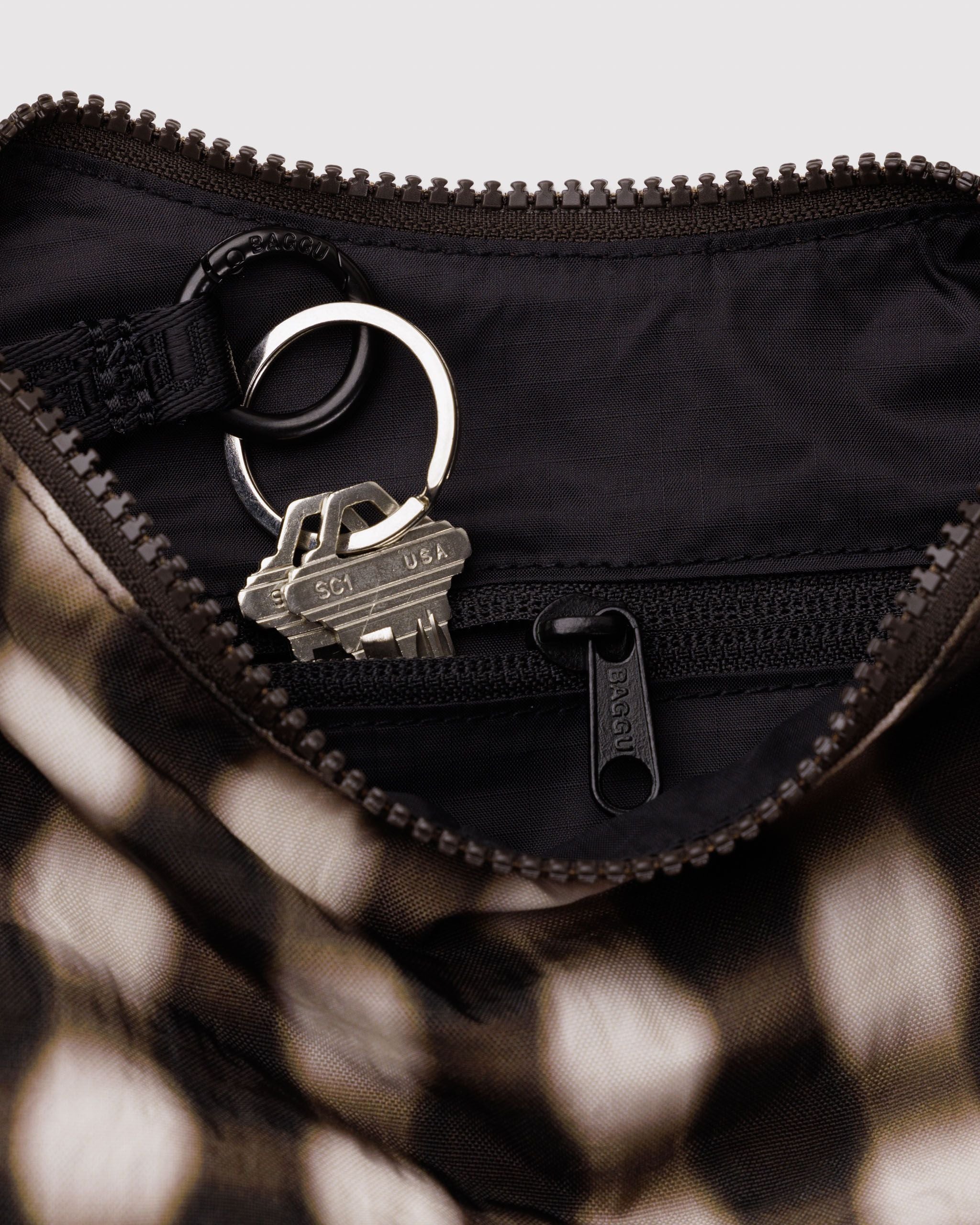 Small Nylon Crescent Bag - Blurred Gingham Brown - Fresh Notes