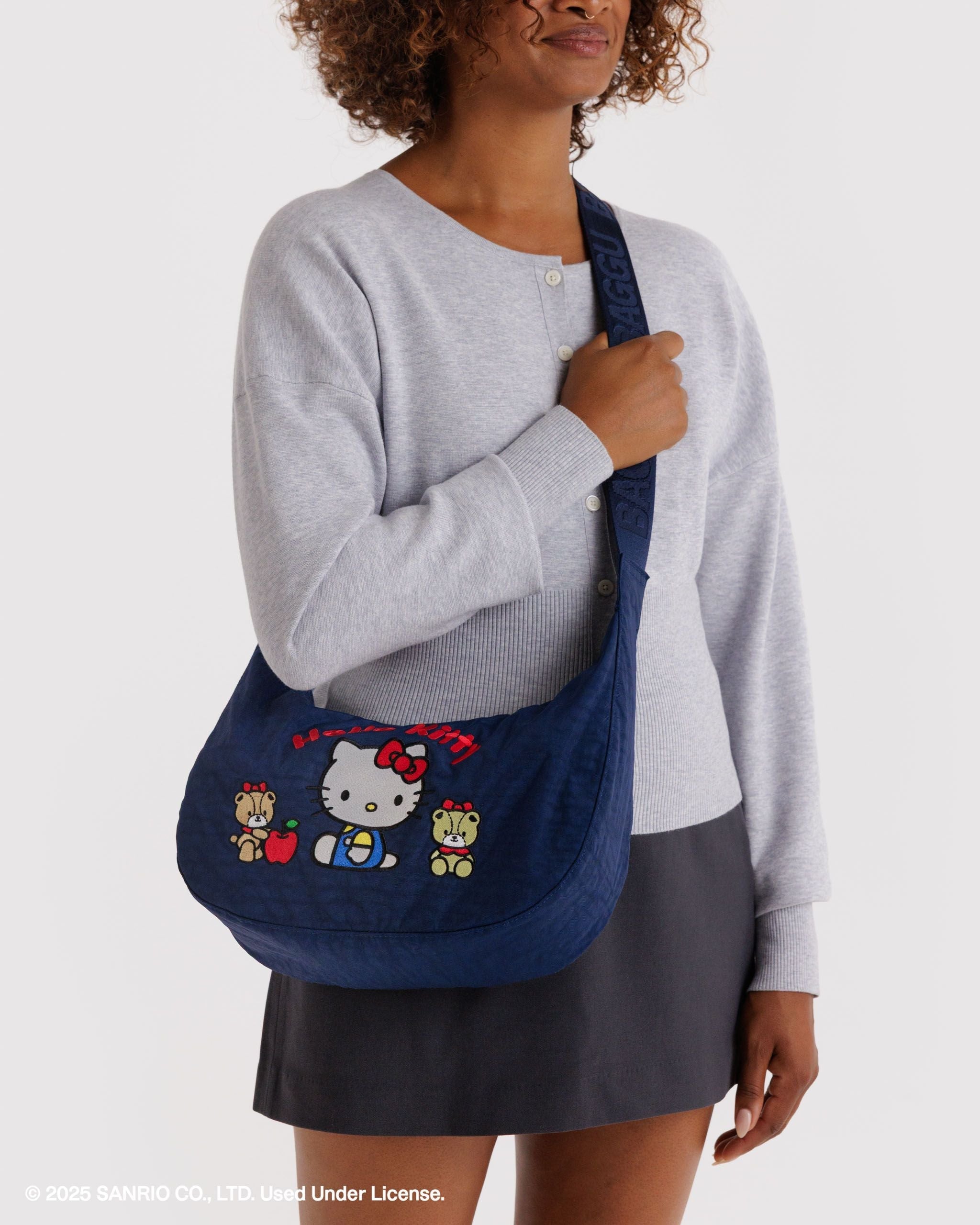 Medium Nylon Crescent Bag - Embroidered Hello Kitty & Teddy - Warm Blend