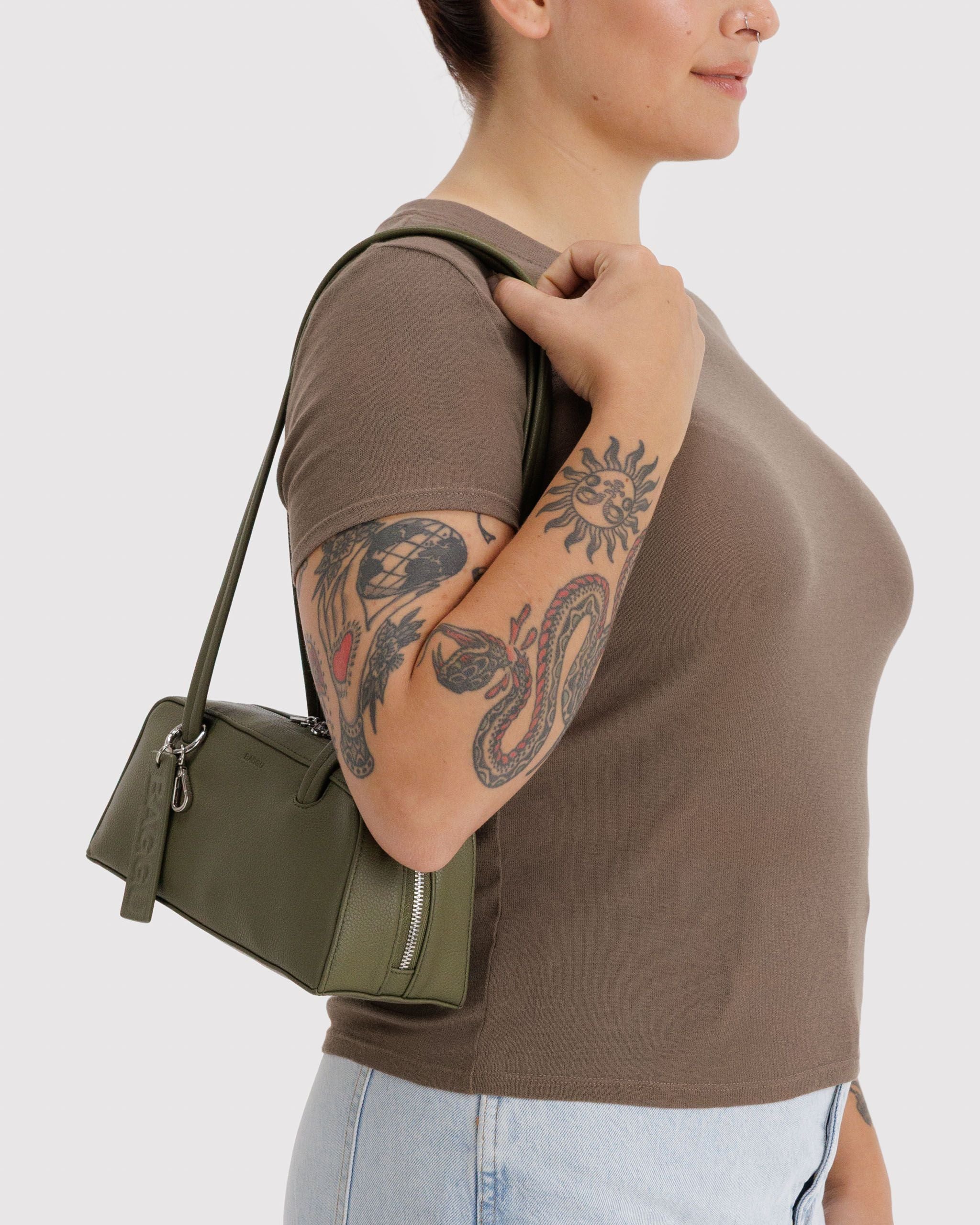 Small Recycled Leather Bowler Bag - Loden - Quick Setup