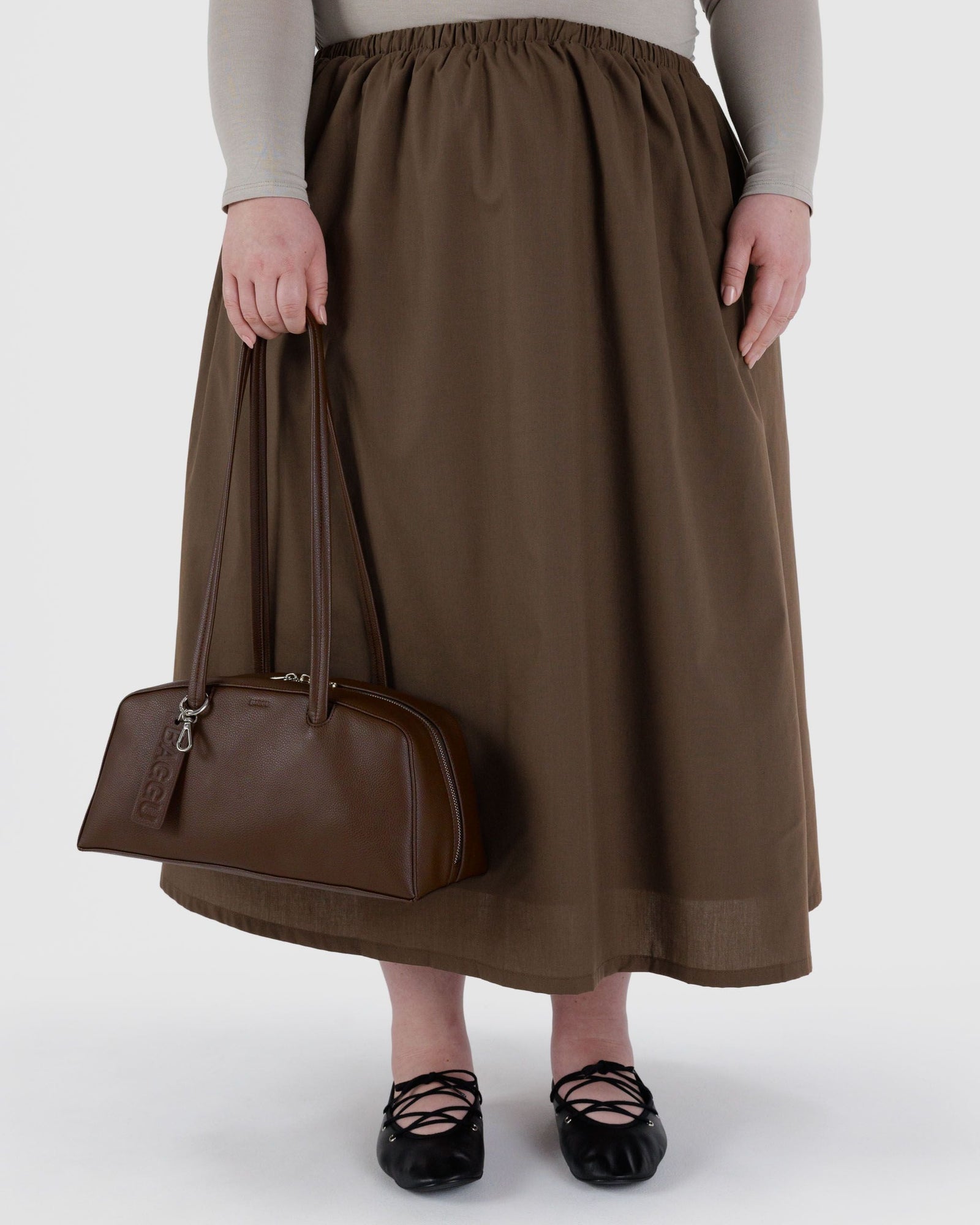 Recycled Leather Bowler Bag - Brown - Simple Hold