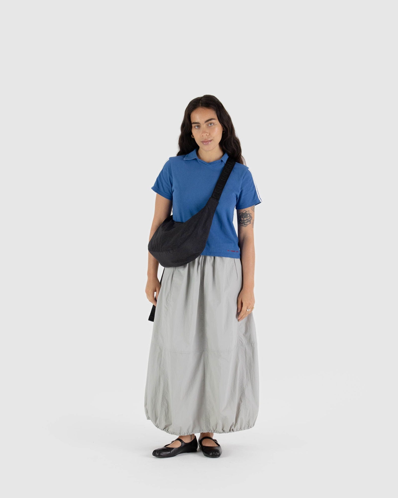 Medium Nylon Crescent Bag - Black - Classic Notes