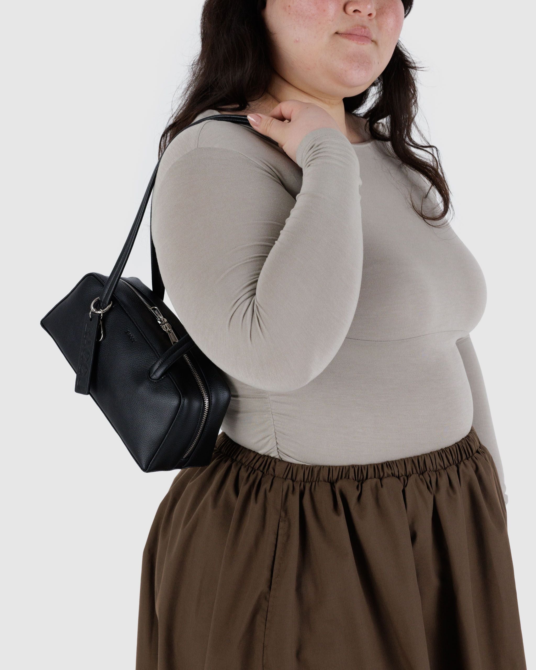 Small Recycled Leather Bowler Bag - Black - Home Glow