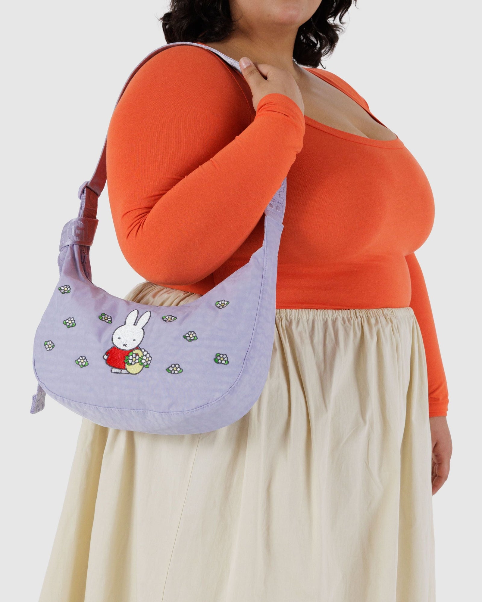 Medium Nylon Crescent Bag - Embroidered Miffy - Bright Scent