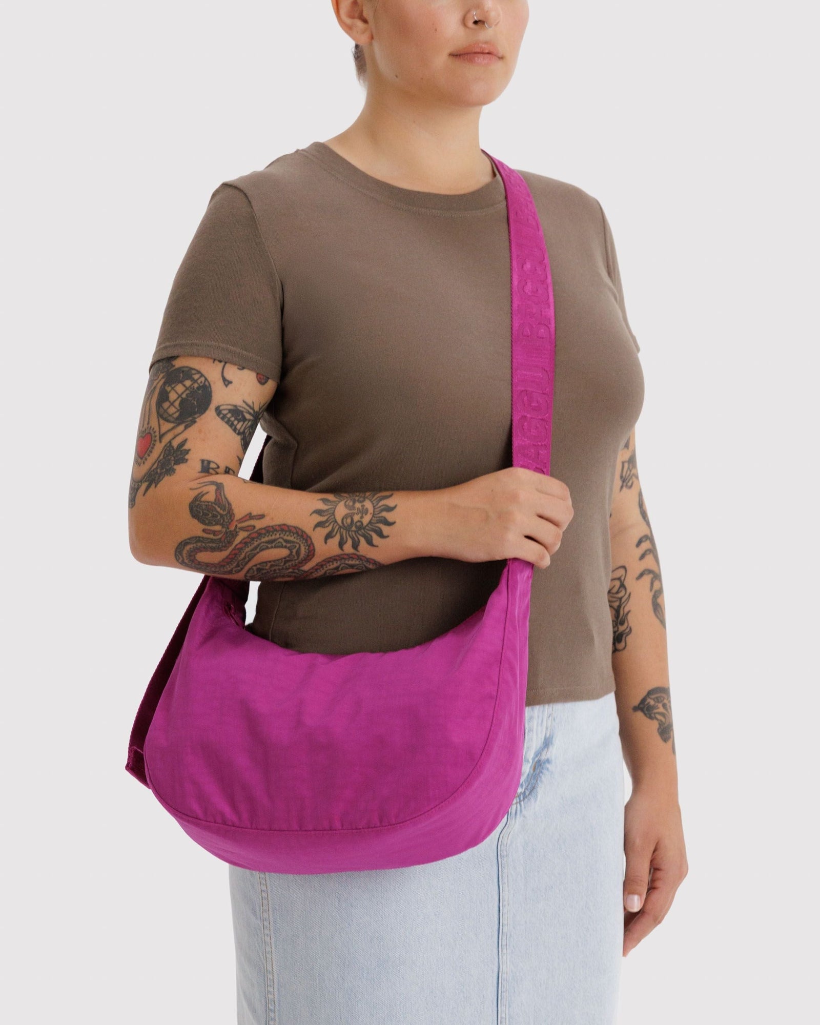 Medium Nylon Crescent Bag - Deep Fuchsia - Modern Blend