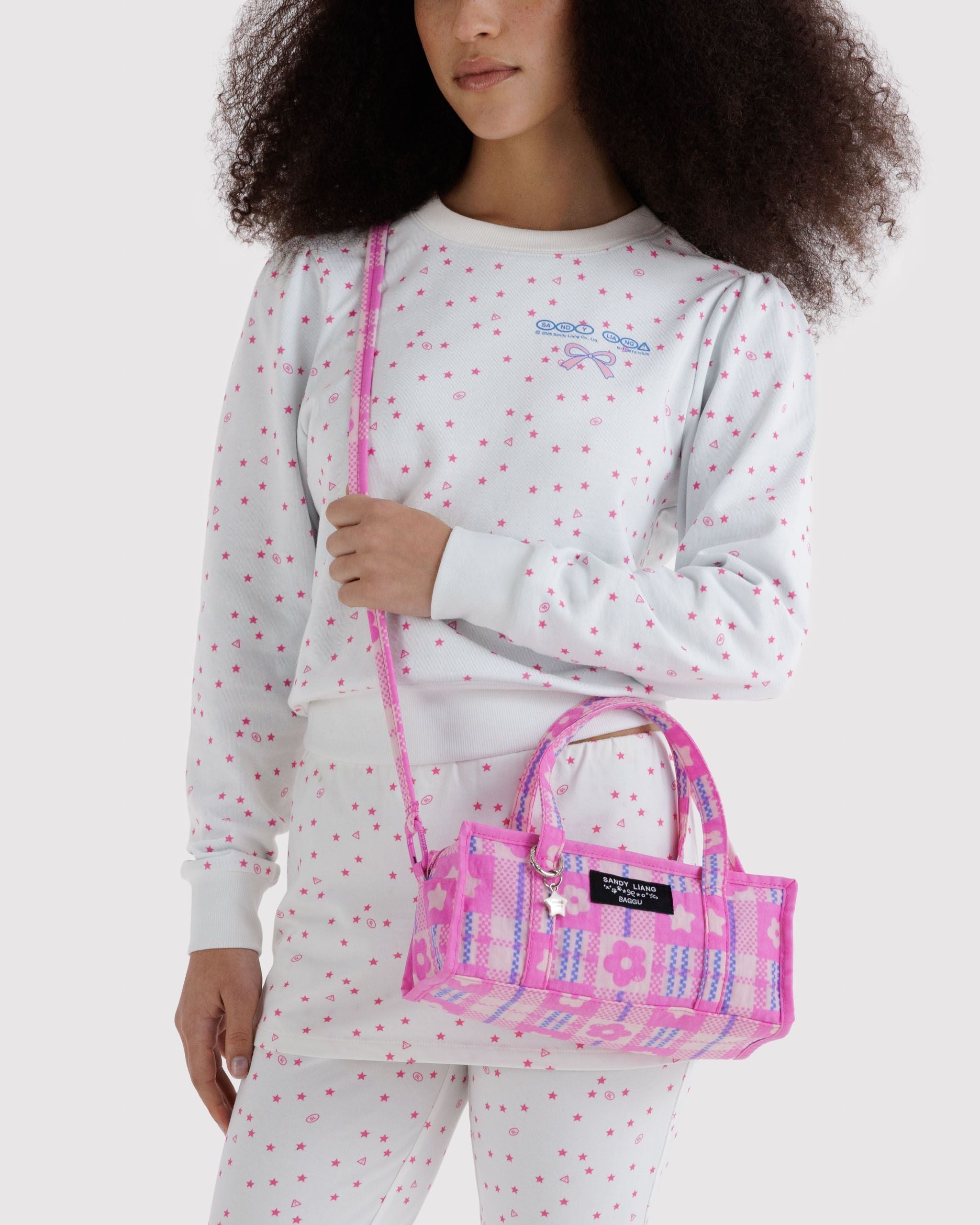 Mini Nylon Market Bag - Market Plaid Pink - Easy Store