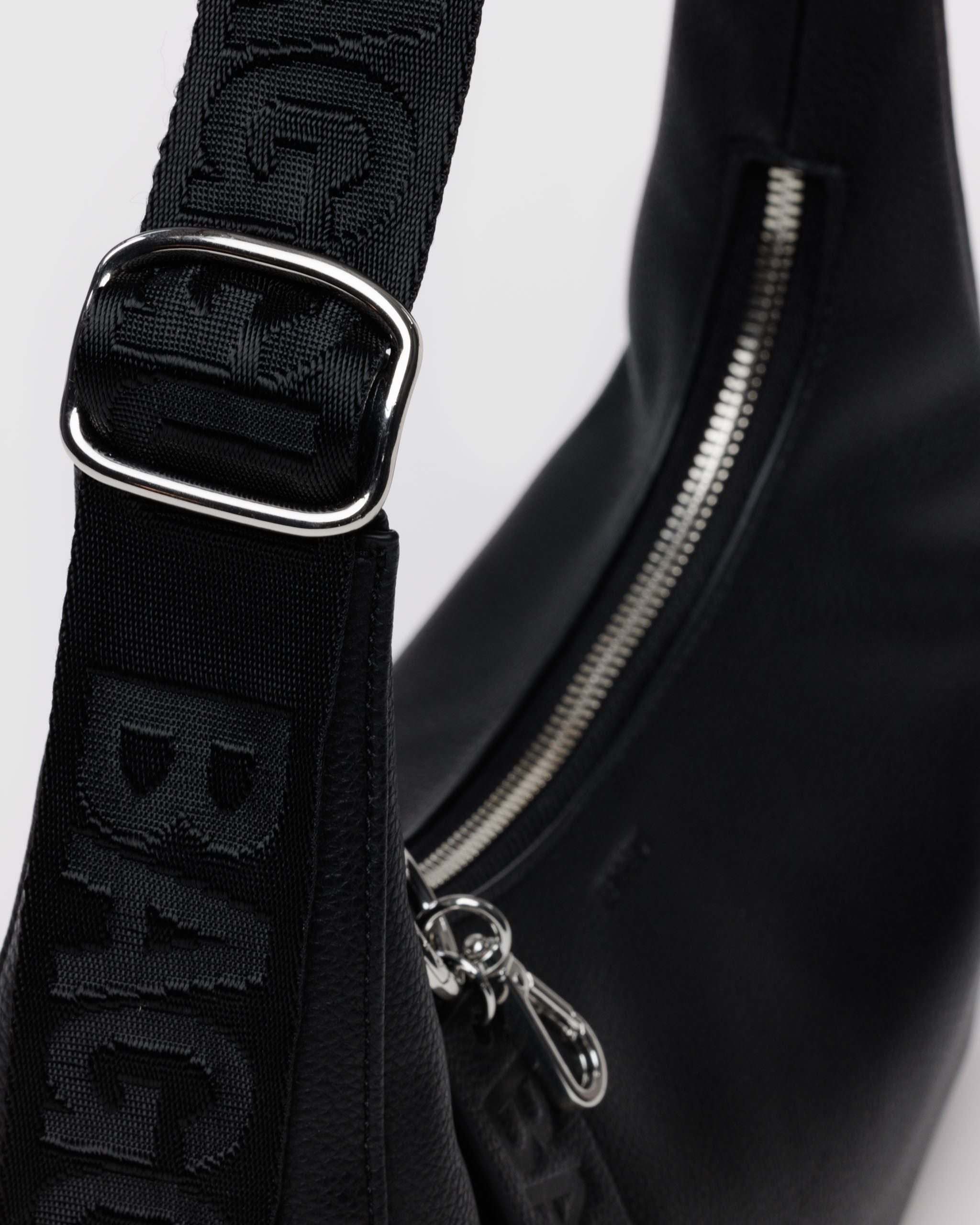 Small Recycled Leather Crescent Bag - Black - Cozy Glow