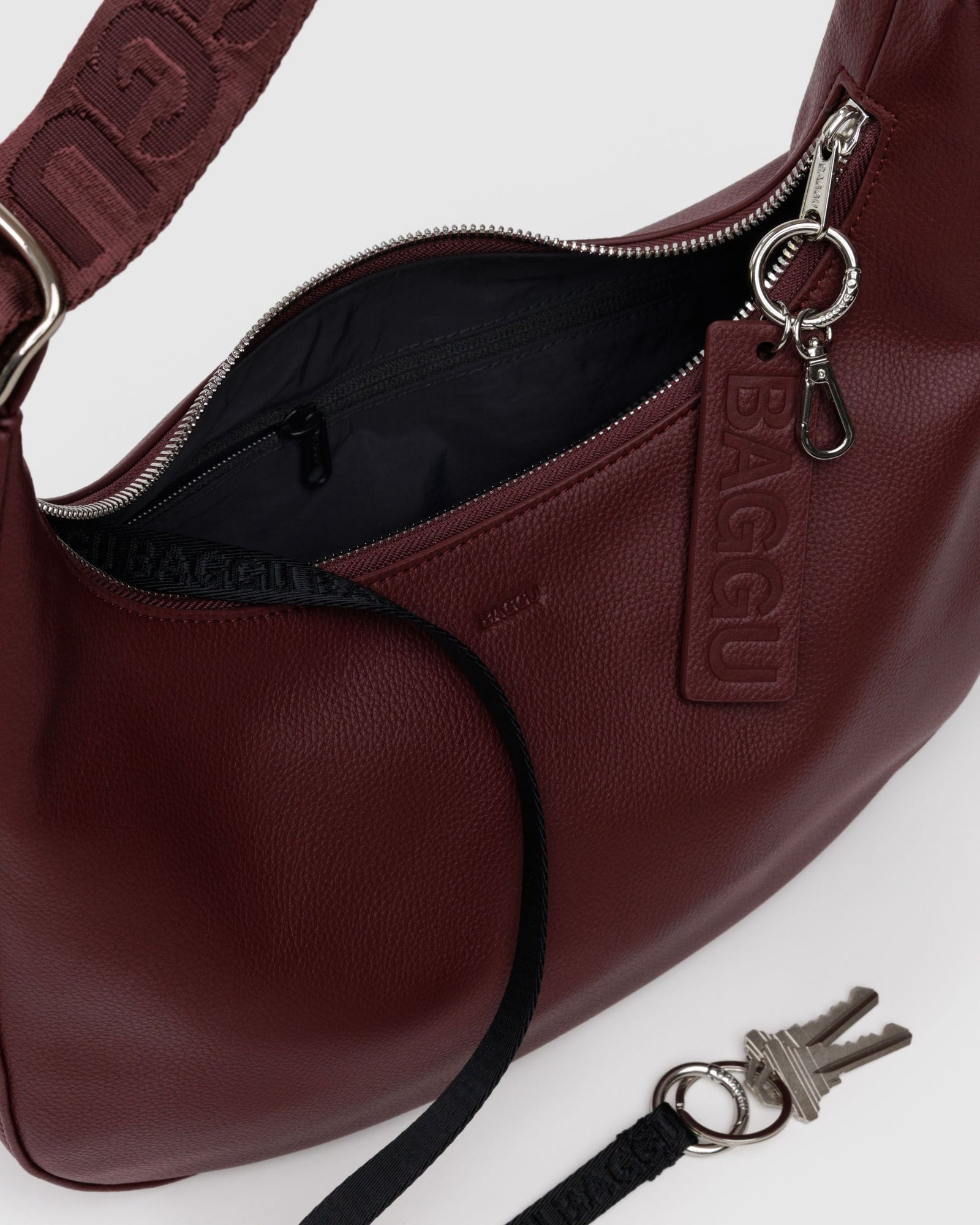 Medium Recycled Leather Crescent Bag - Mahogany - Classic Notes