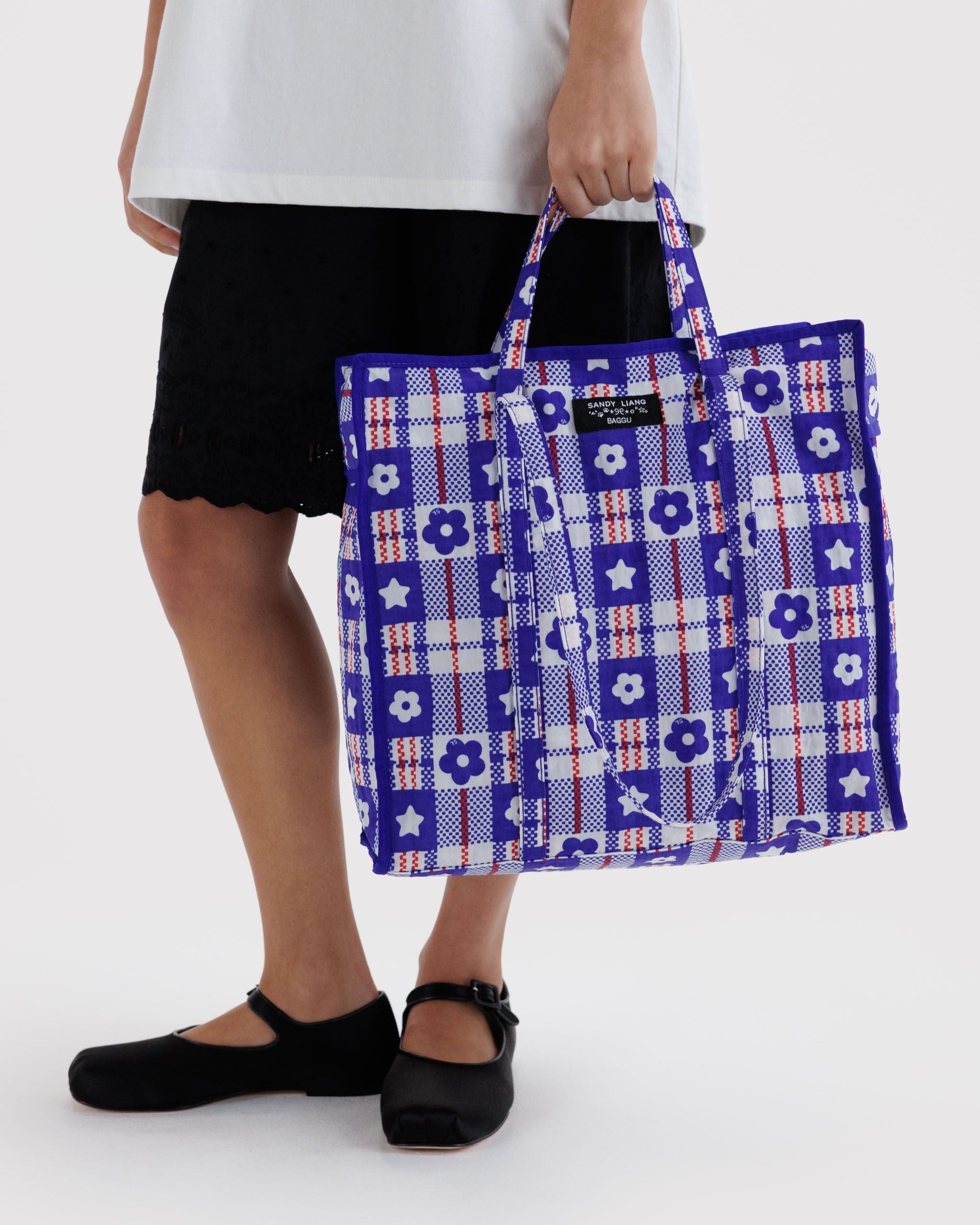 Large Nylon Market Bag - Market Plaid Blue - Daily Carry