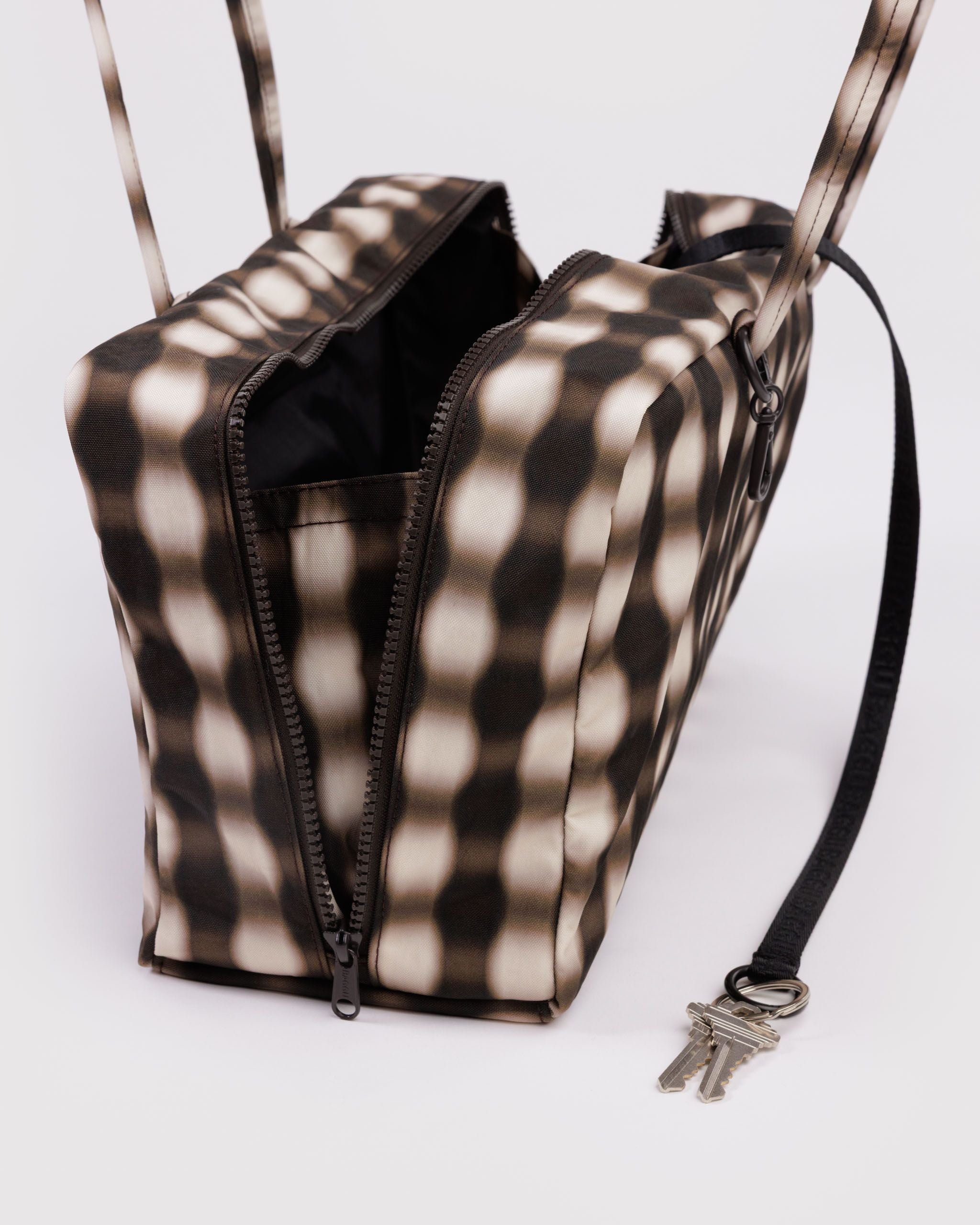 Medium Nylon Bowler Bag - Blurred Gingham Brown - Quick Setup