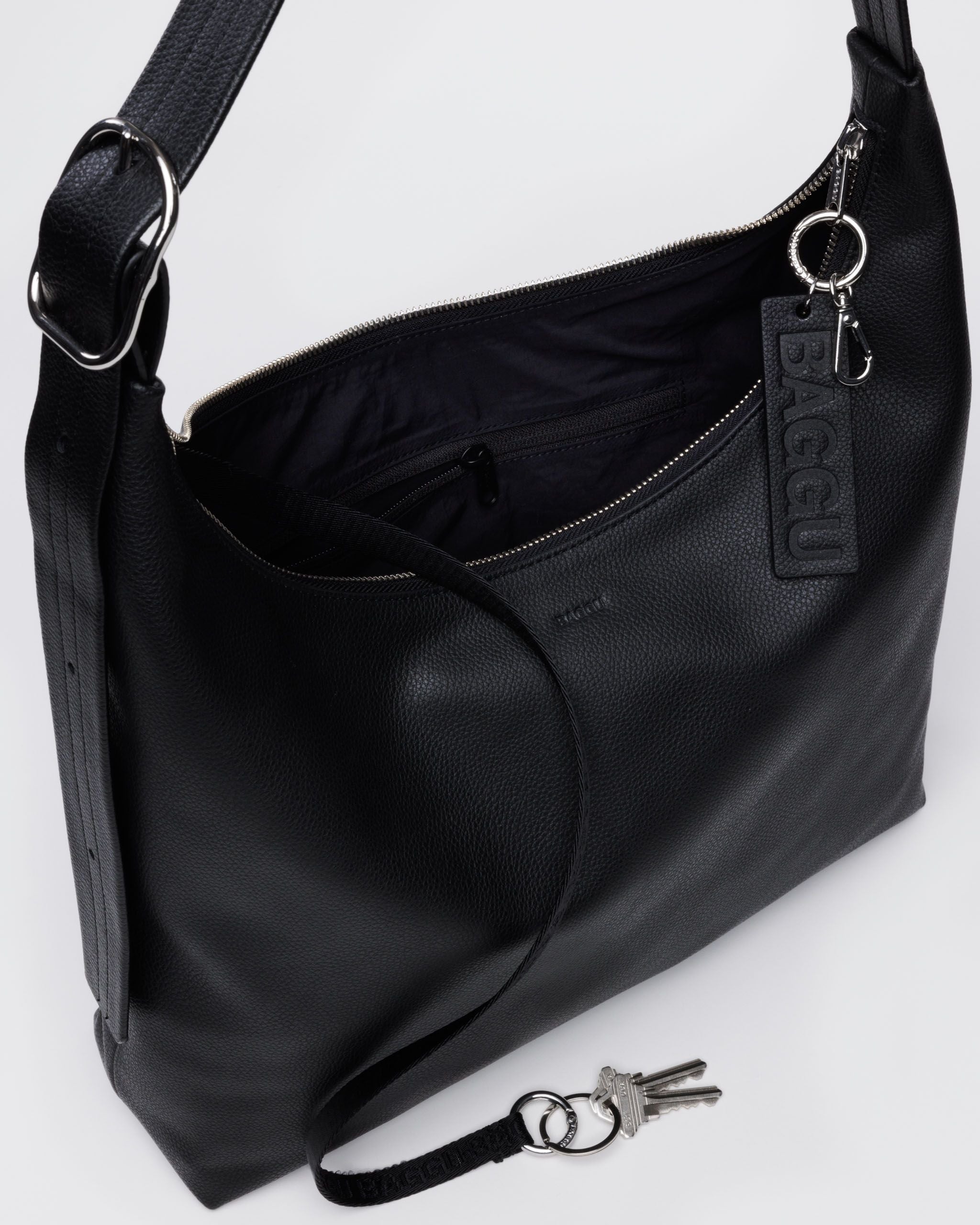 Recycled Leather Shoulder Bag - Black - Light Storage