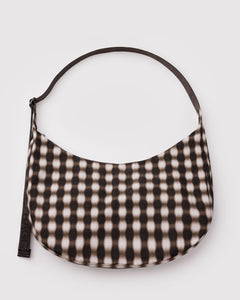 Large Nylon Crescent Bag - Blurred Gingham Brown - Home Glow