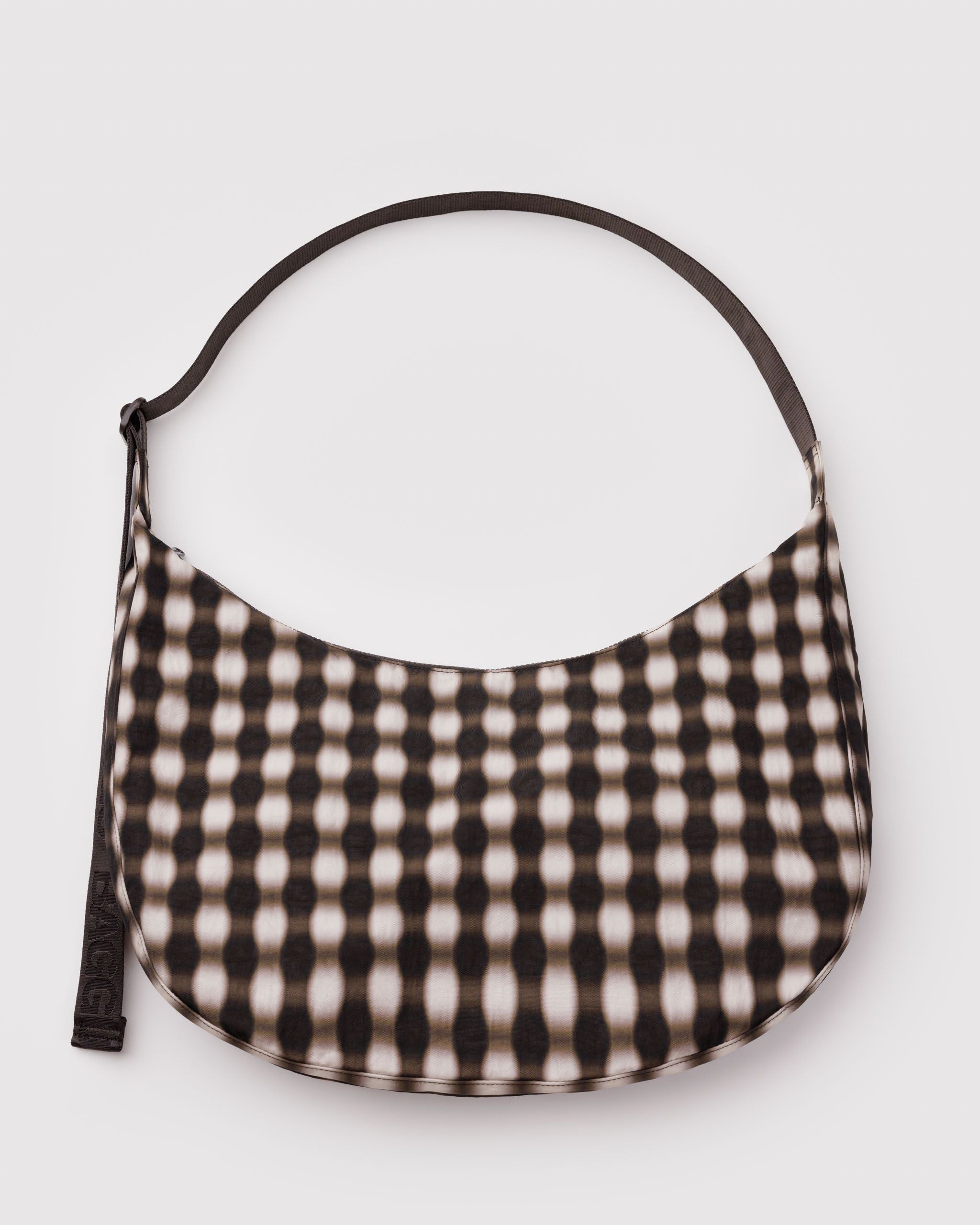 Large Nylon Crescent Bag - Blurred Gingham Brown - Easy Spritz