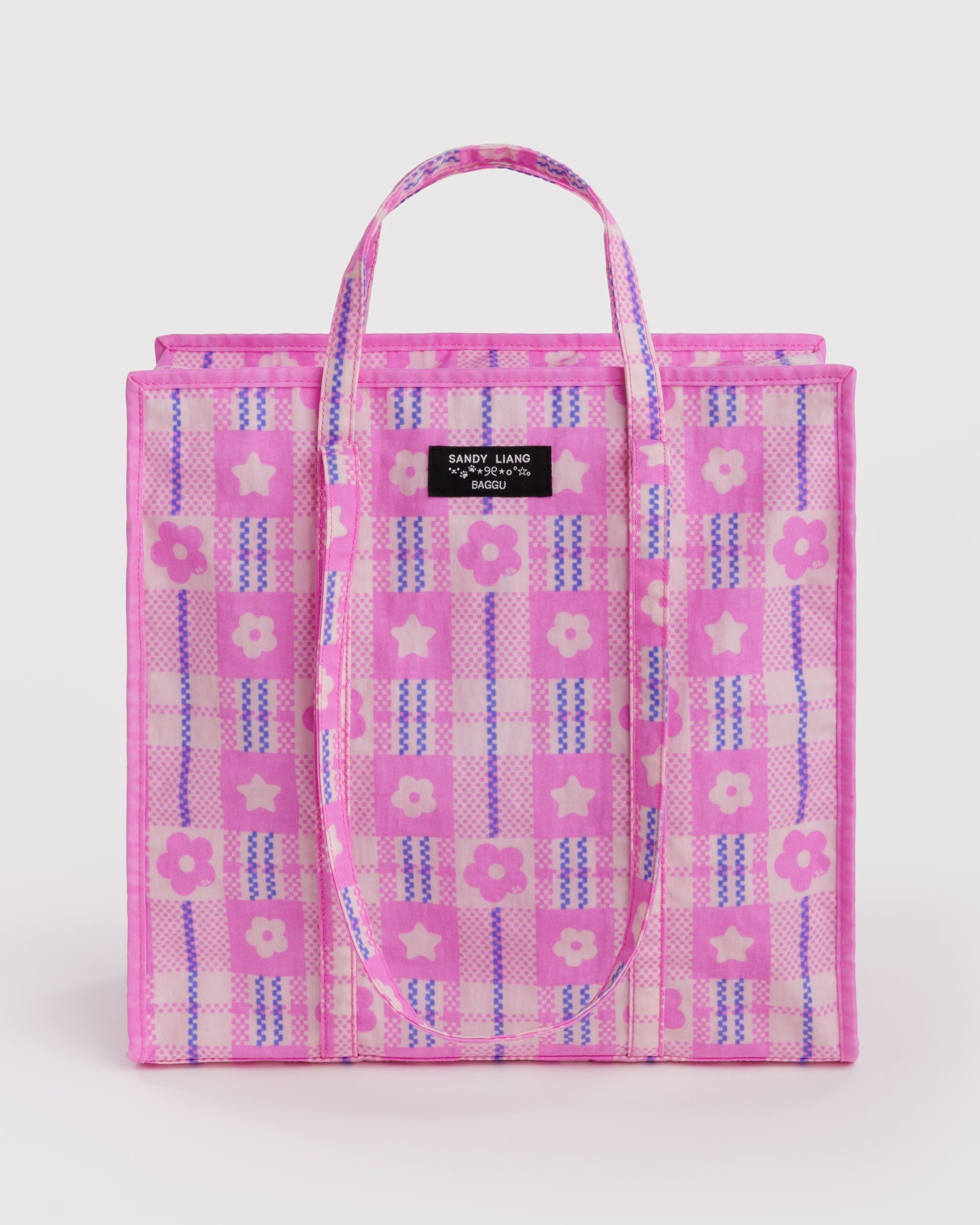 Large Nylon Market Bag - Market Plaid Pink - Travel Ready
