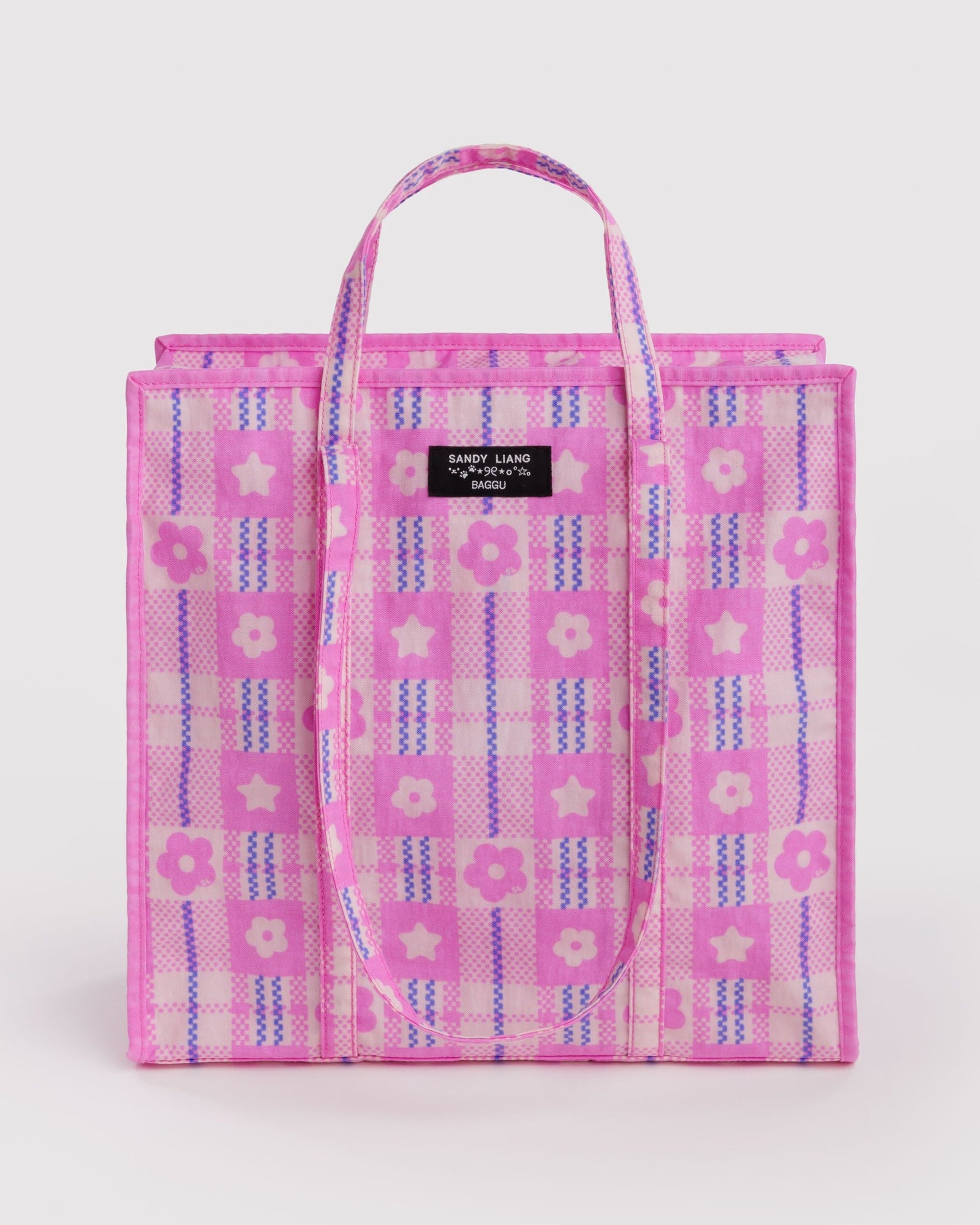 Large Nylon Market Bag - Market Plaid Pink - Daily Pack
