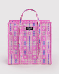 Large Nylon Market Bag - Market Plaid Pink - Daily Pack