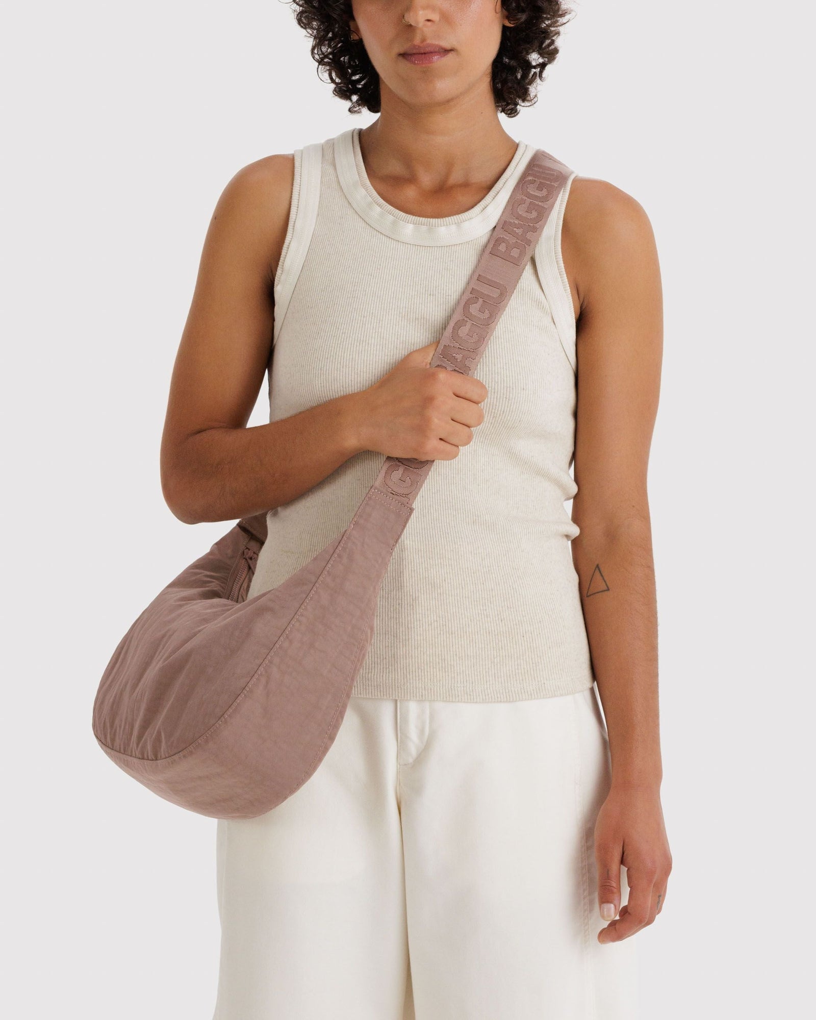 Medium Nylon Crescent Bag - Toasted Almond - Clean Mood