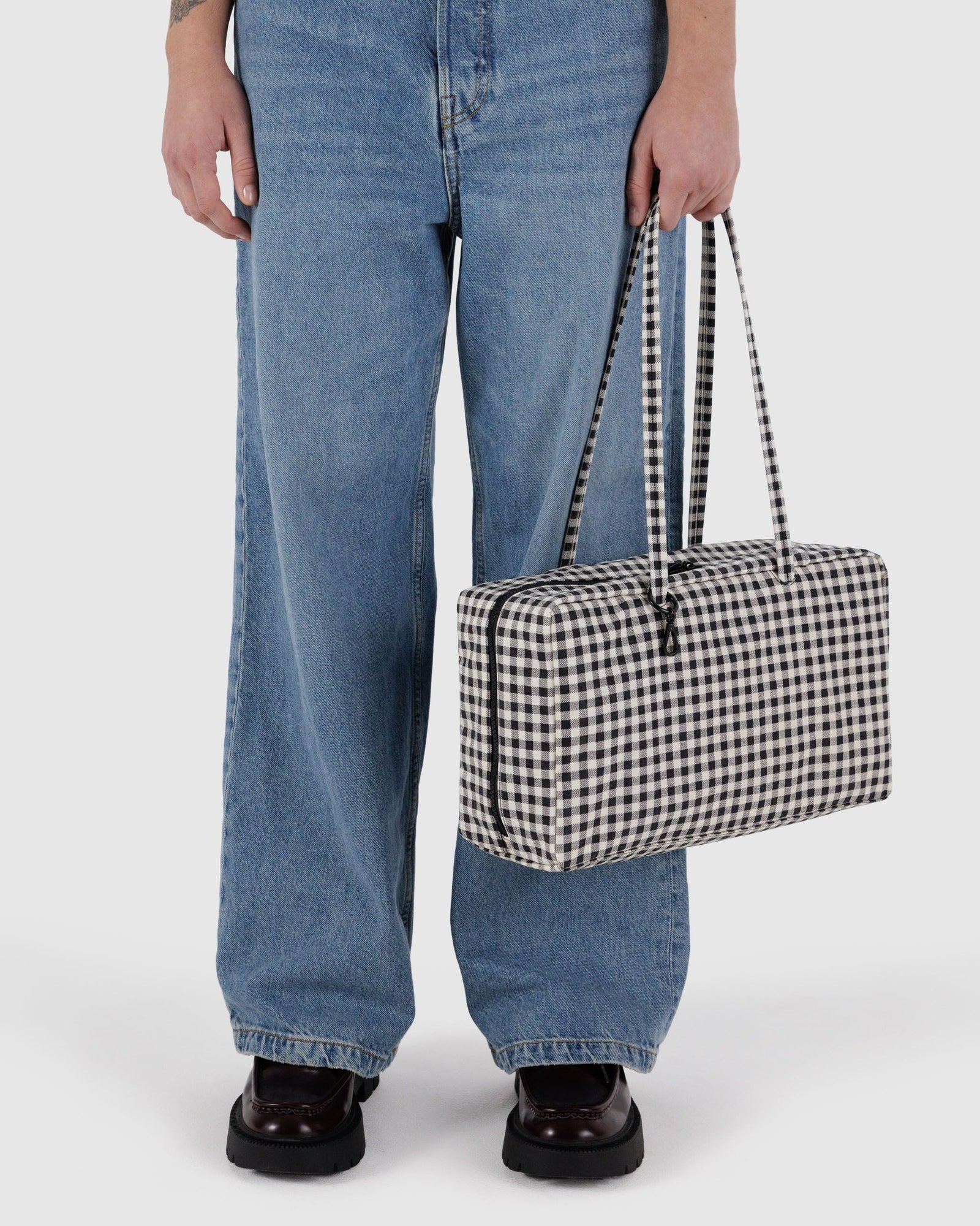 Medium Nylon Bowler Bag - Black & White Gingham - Daily Pack