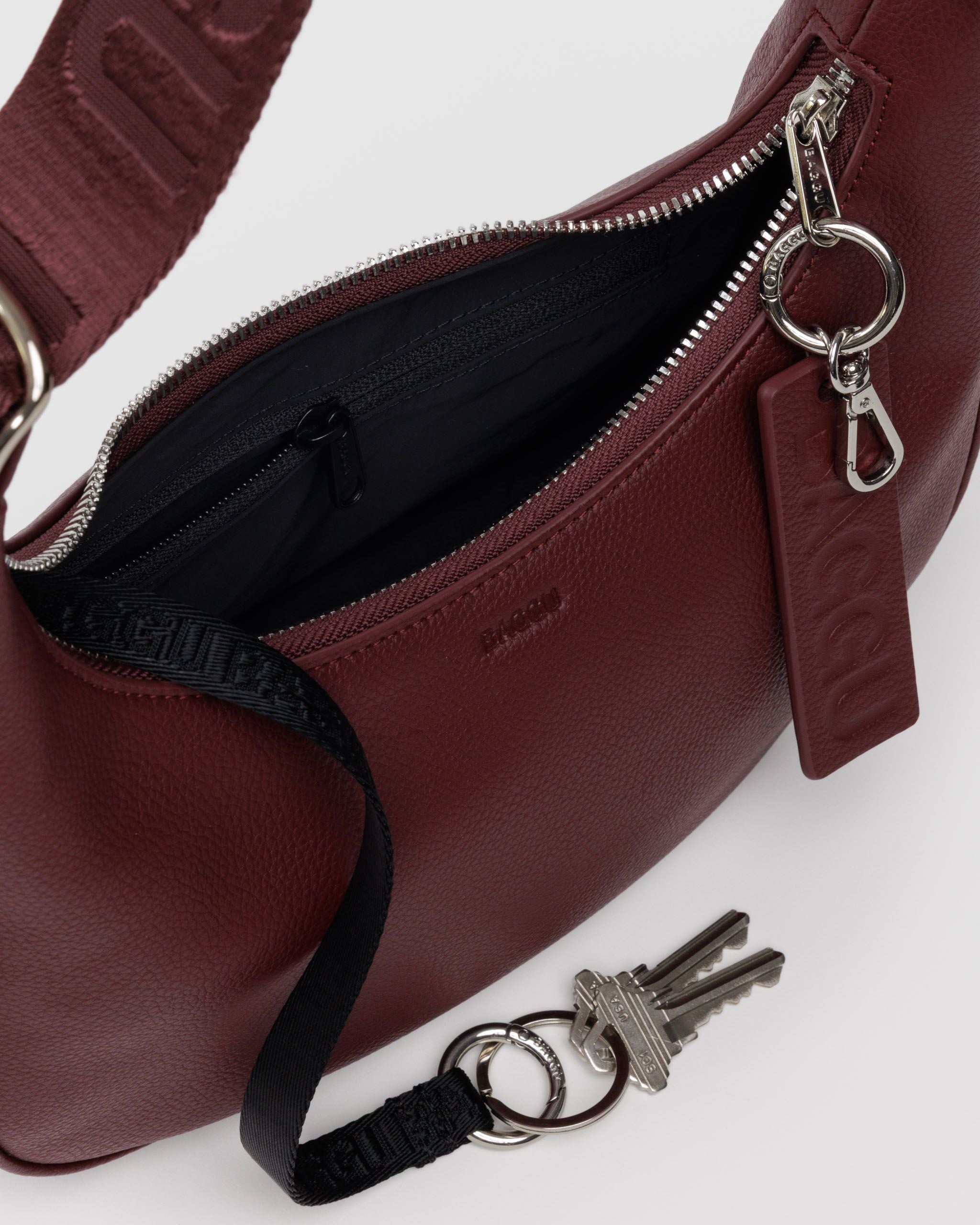 Small Recycled Leather Crescent Bag - Mahogany - Gentle Mist