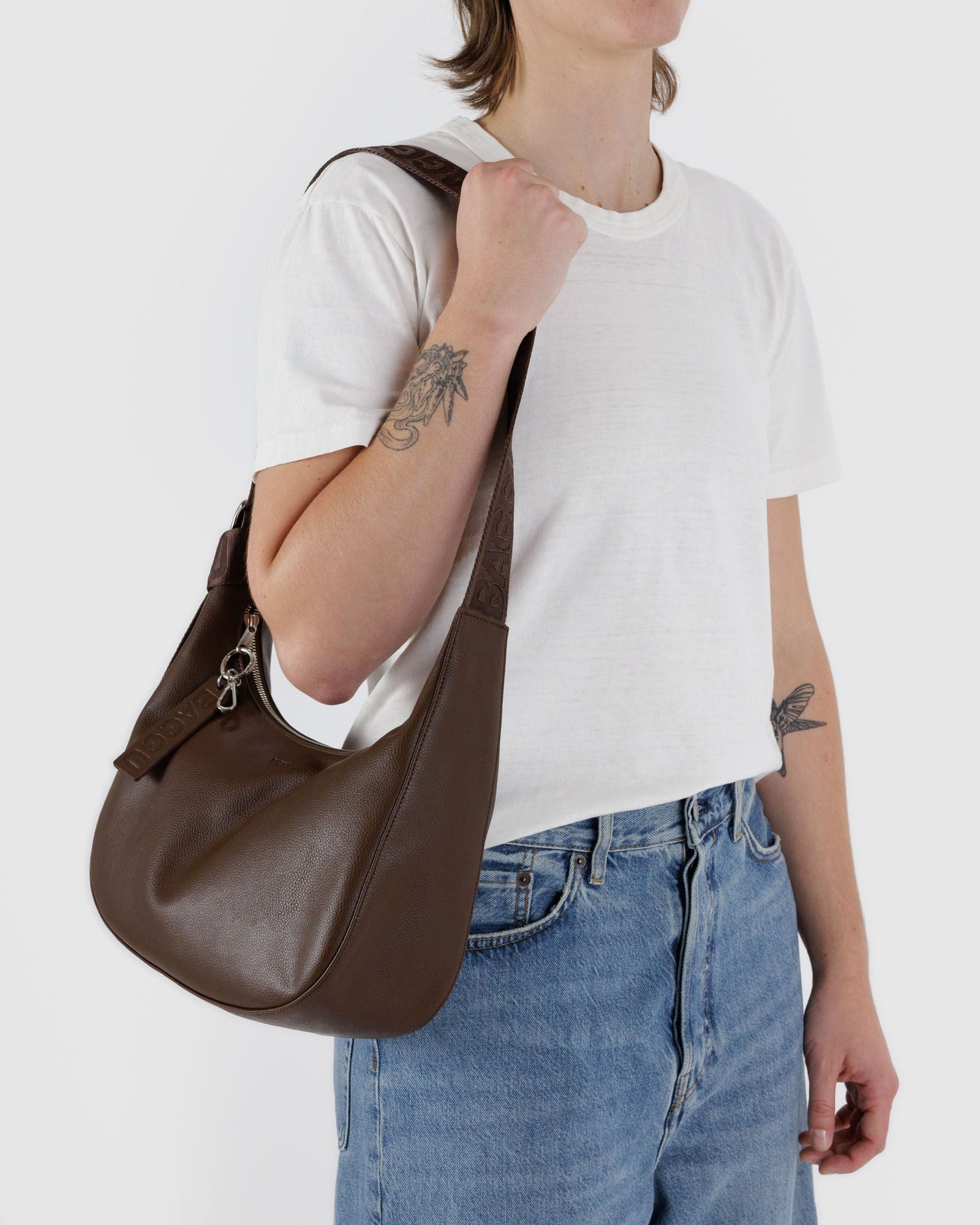 Medium Recycled Leather Crescent Bag - Brown - Modern Blend