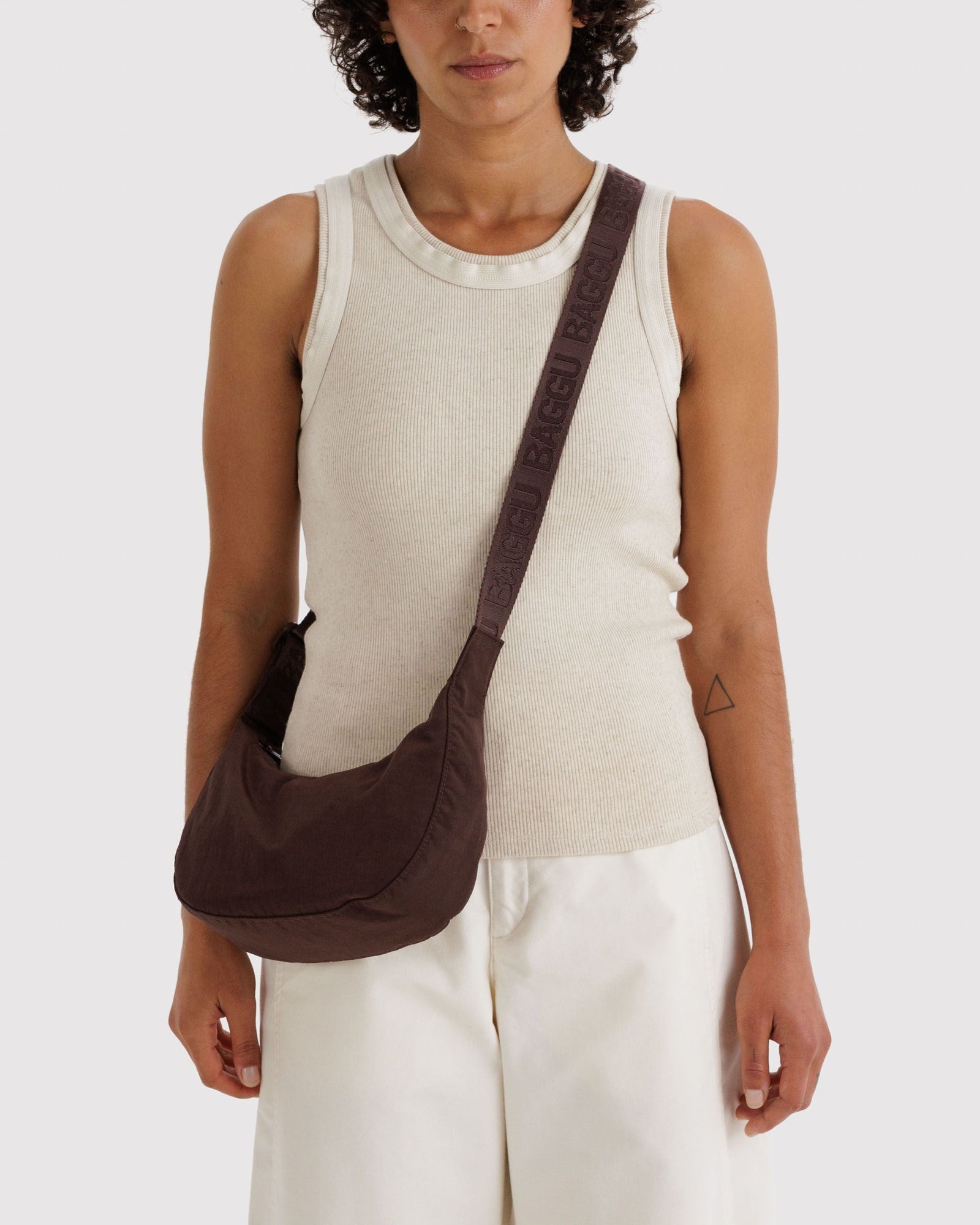 Small Nylon Crescent Bag - Coffee - Gentle Mist