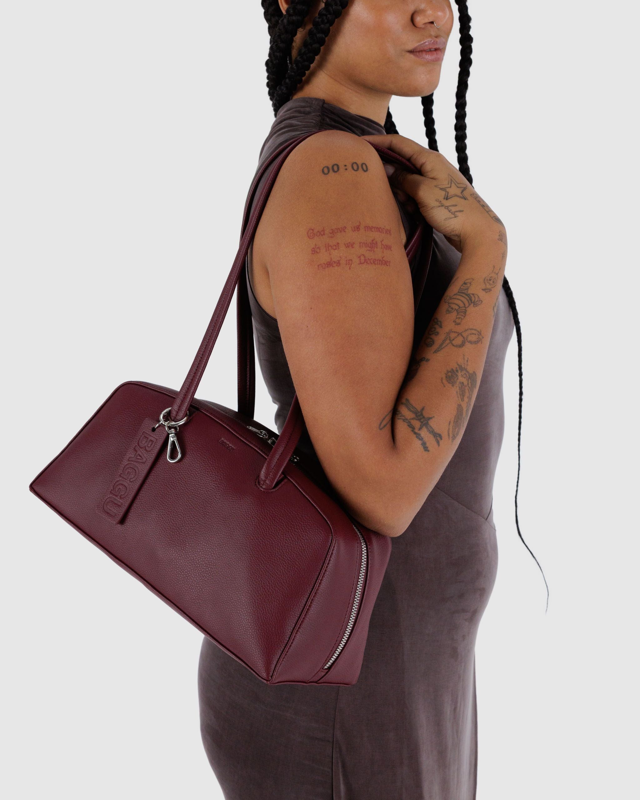Recycled Leather Bowler Bag - Mahogany - Quick Grab