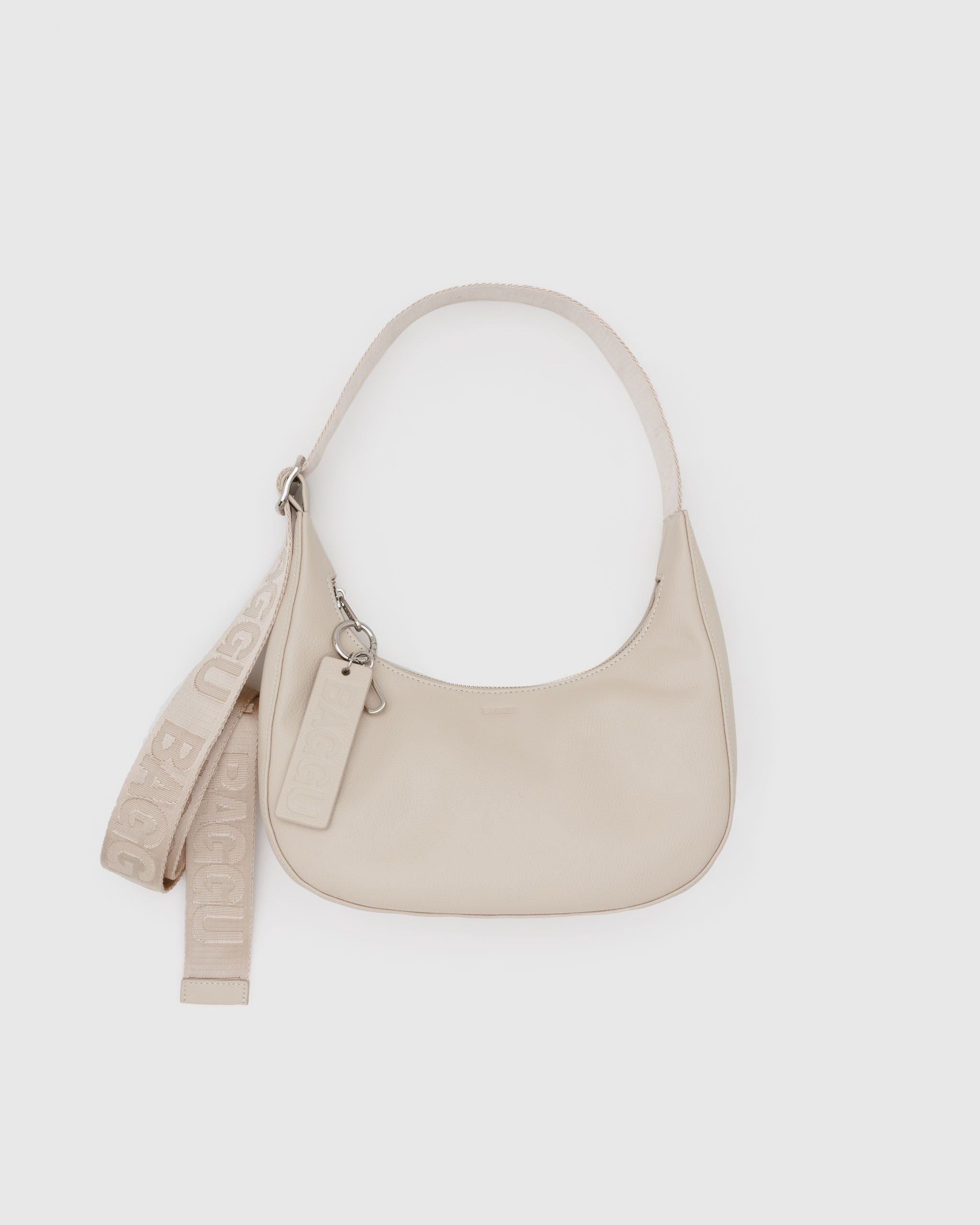 Small Recycled Leather Crescent Bag - Stone - Home Glow