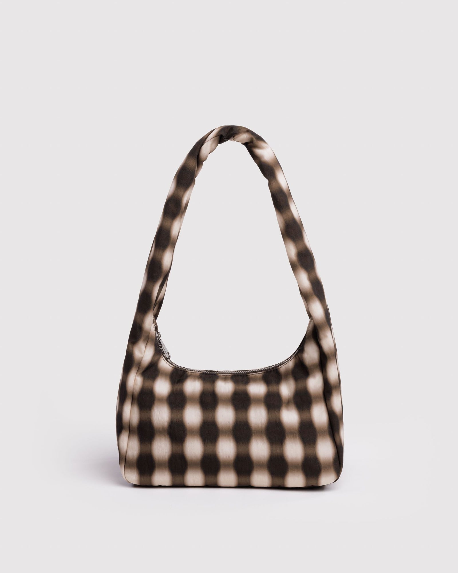 Small Nylon Meringue Bag - Blurred Gingham Brown - Travel Ready