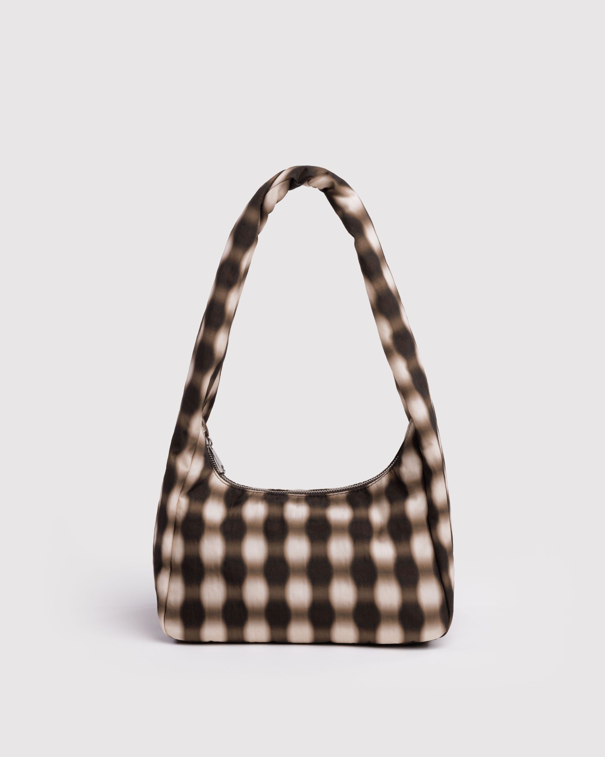 Small Nylon Meringue Bag - Blurred Gingham Brown - Travel Ready