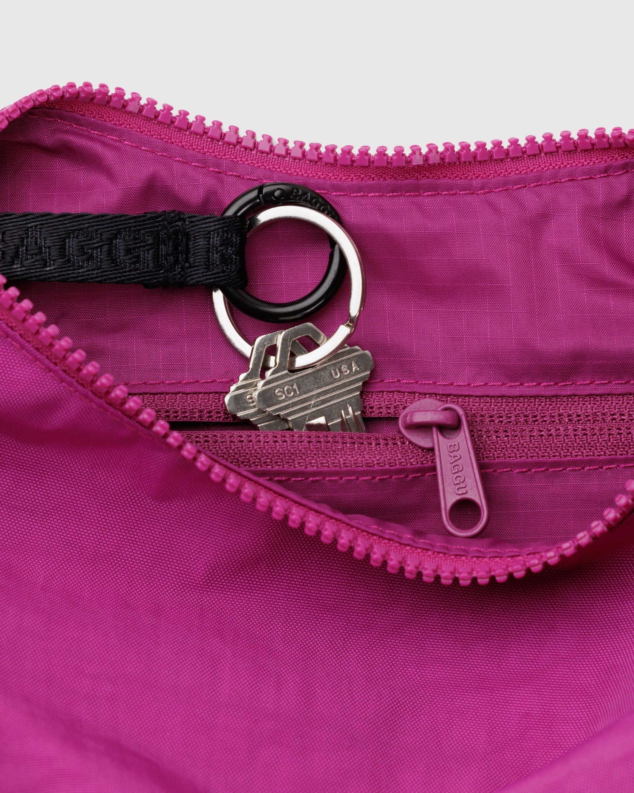 Small Nylon Crescent Bag - Deep Fuchsia - Gentle Mist