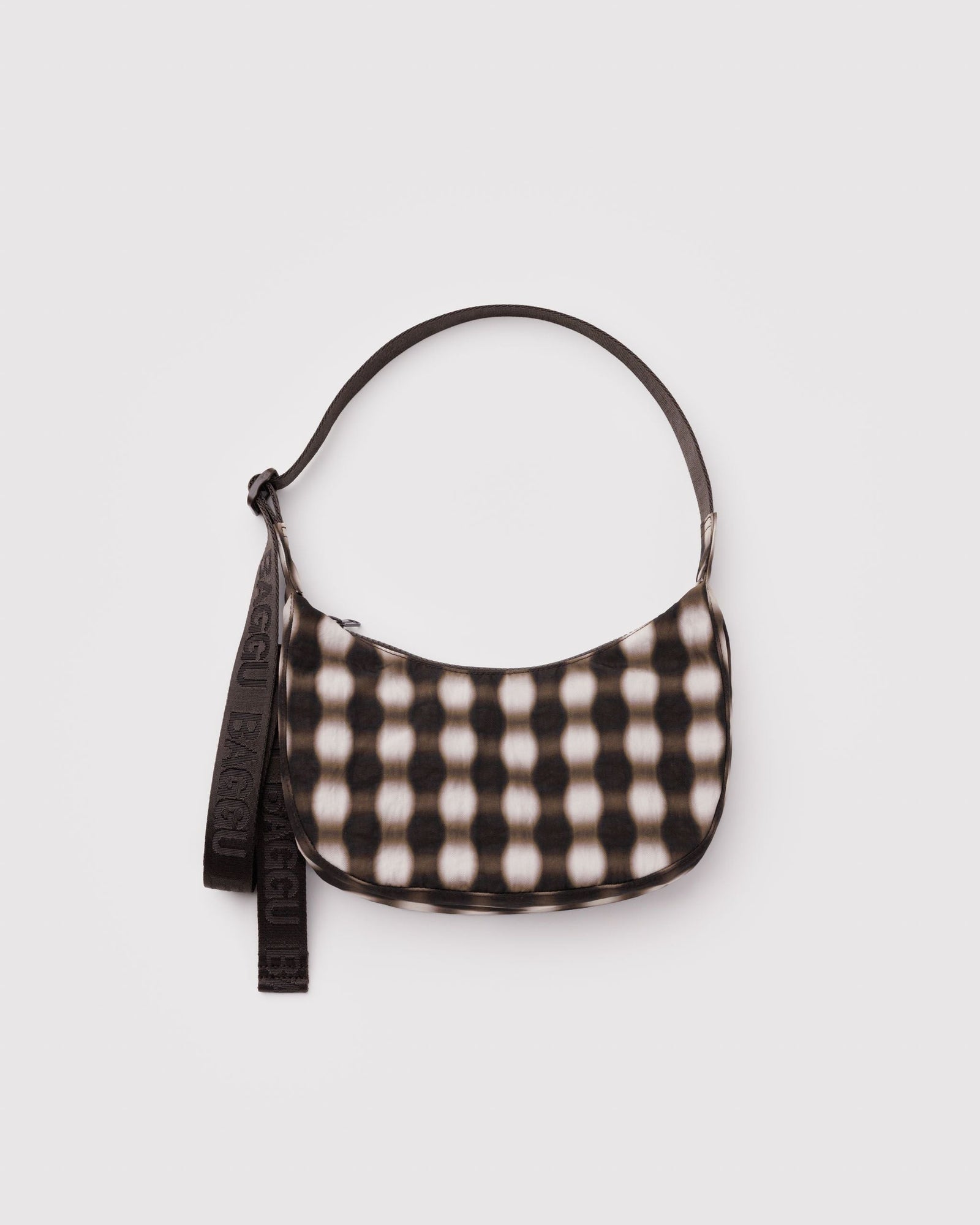 Small Nylon Crescent Bag - Blurred Gingham Brown - Fresh Notes