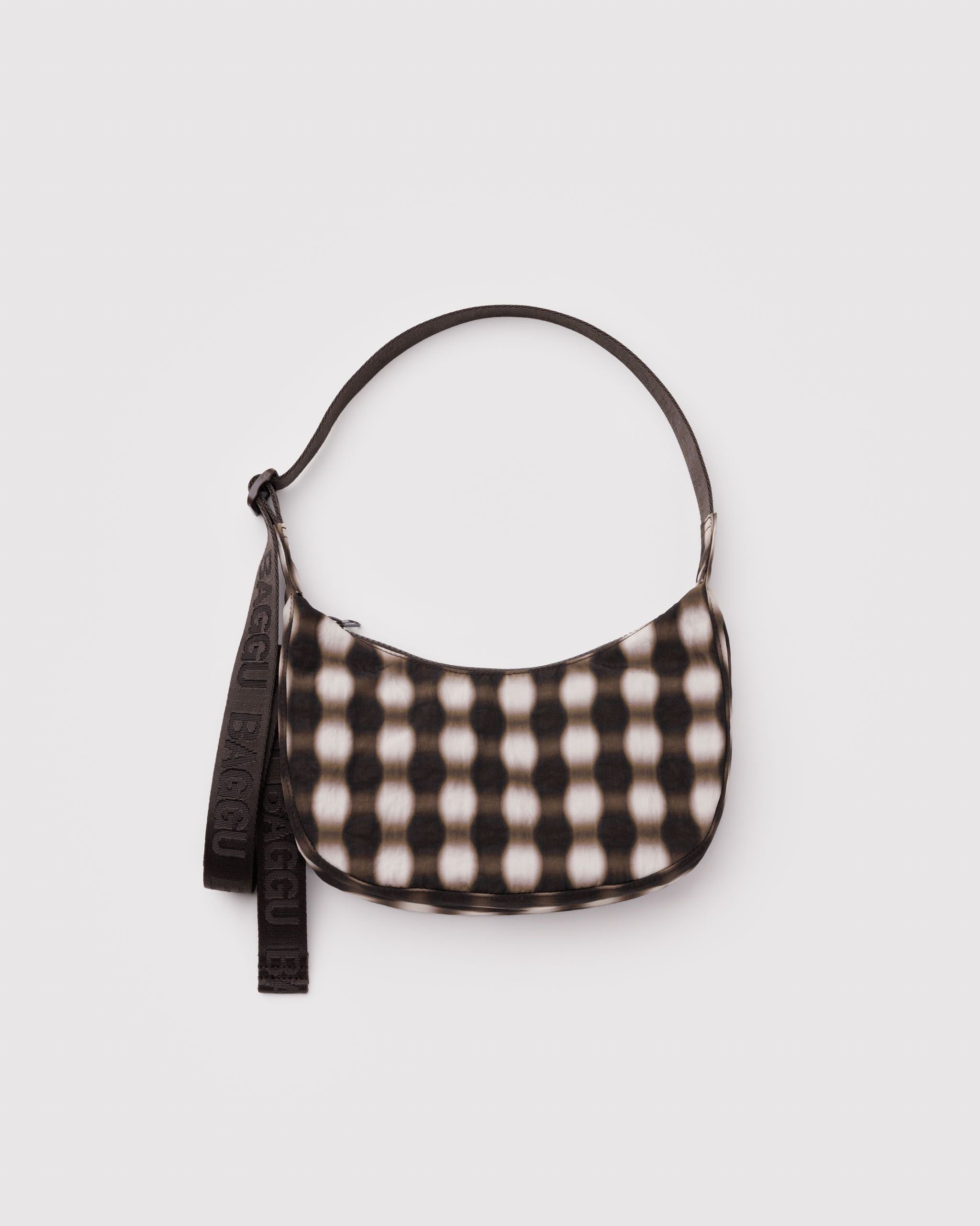 Small Nylon Crescent Bag - Blurred Gingham Brown - Fresh Notes