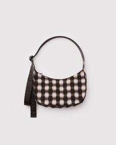 Small Nylon Crescent Bag - Blurred Gingham Brown - Fresh Notes