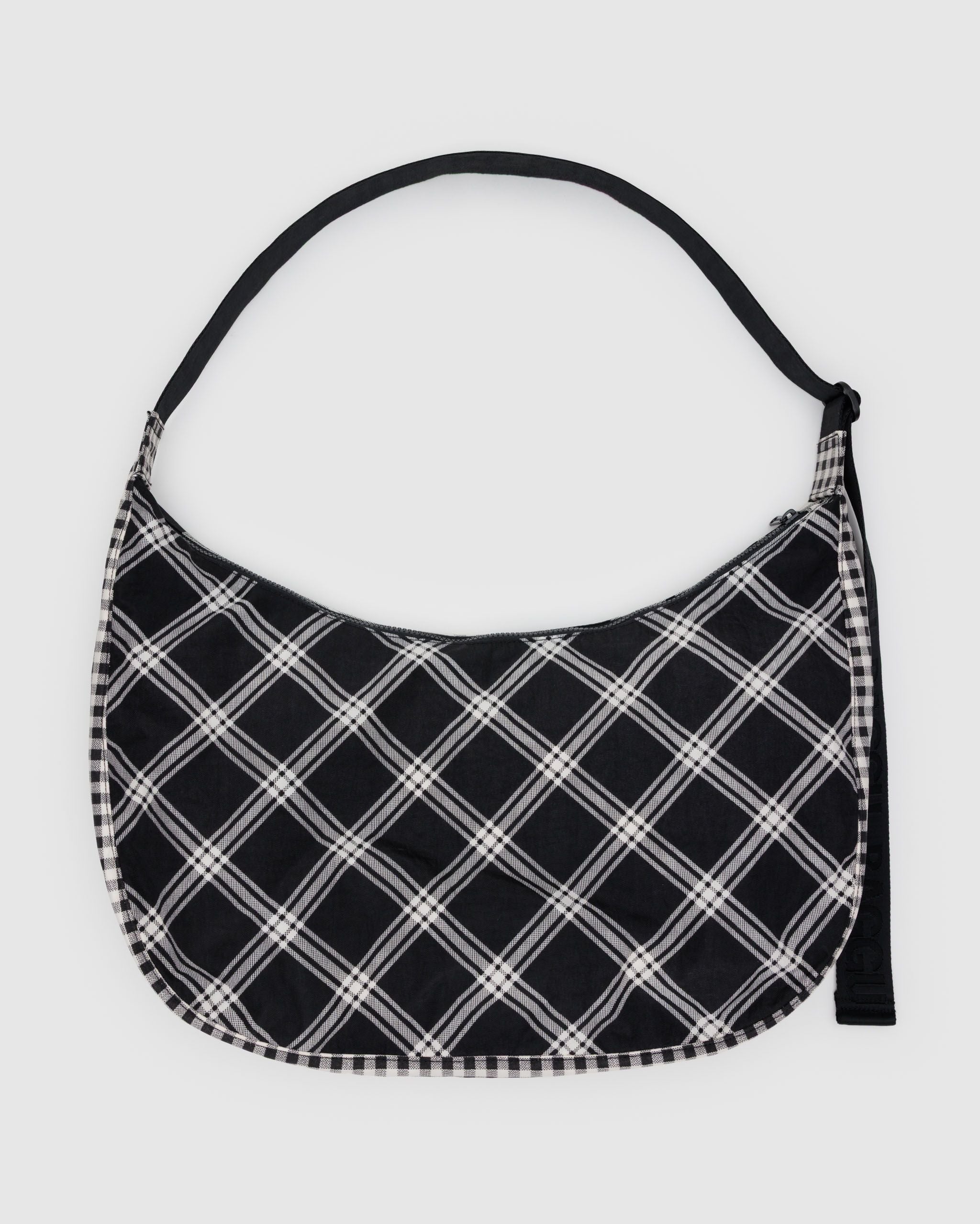 Large Nylon Crescent Bag - Mixed Plaid - Cozy Glow