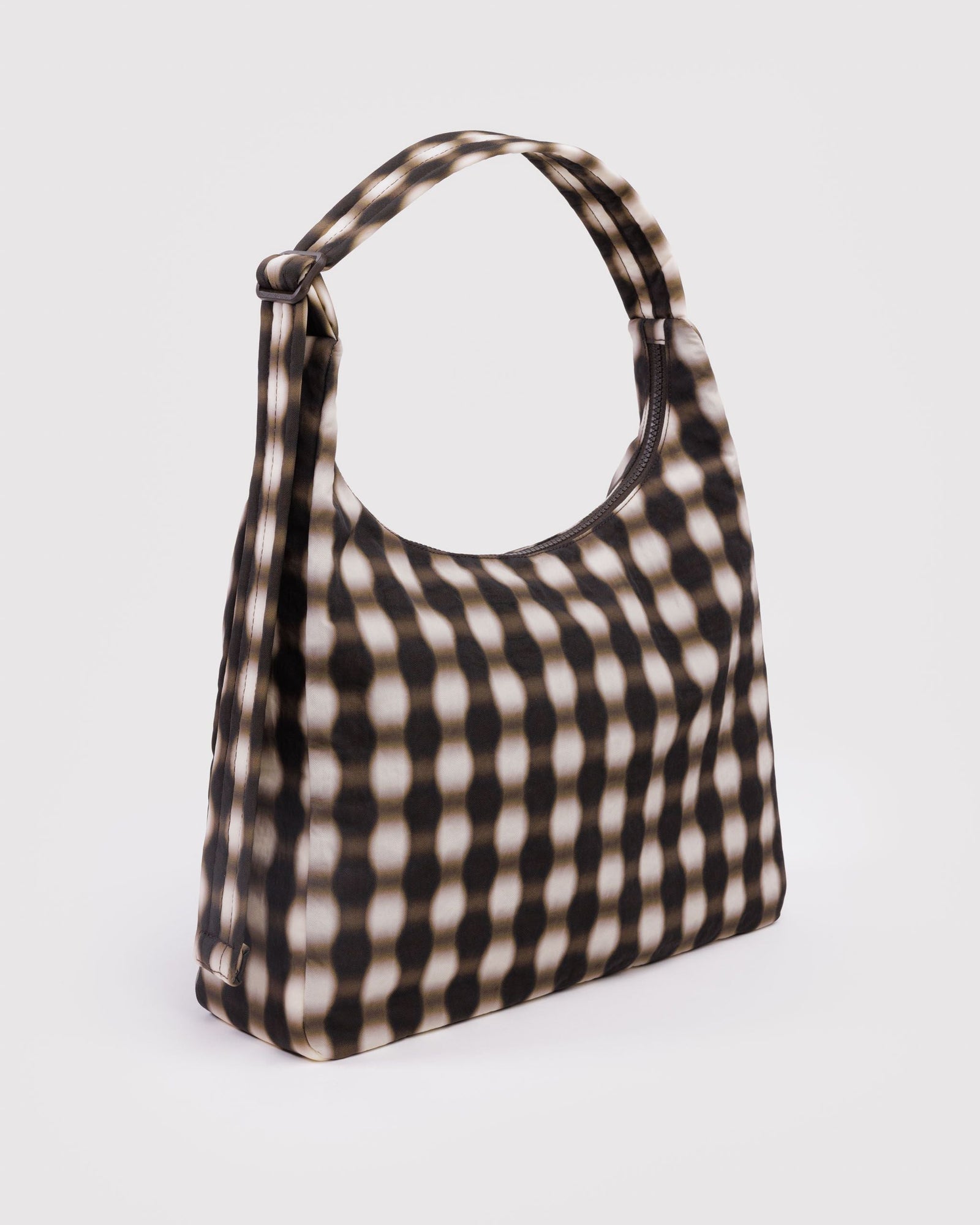 Nylon Shoulder Bag - Blurred Gingham Brown - Quick Setup