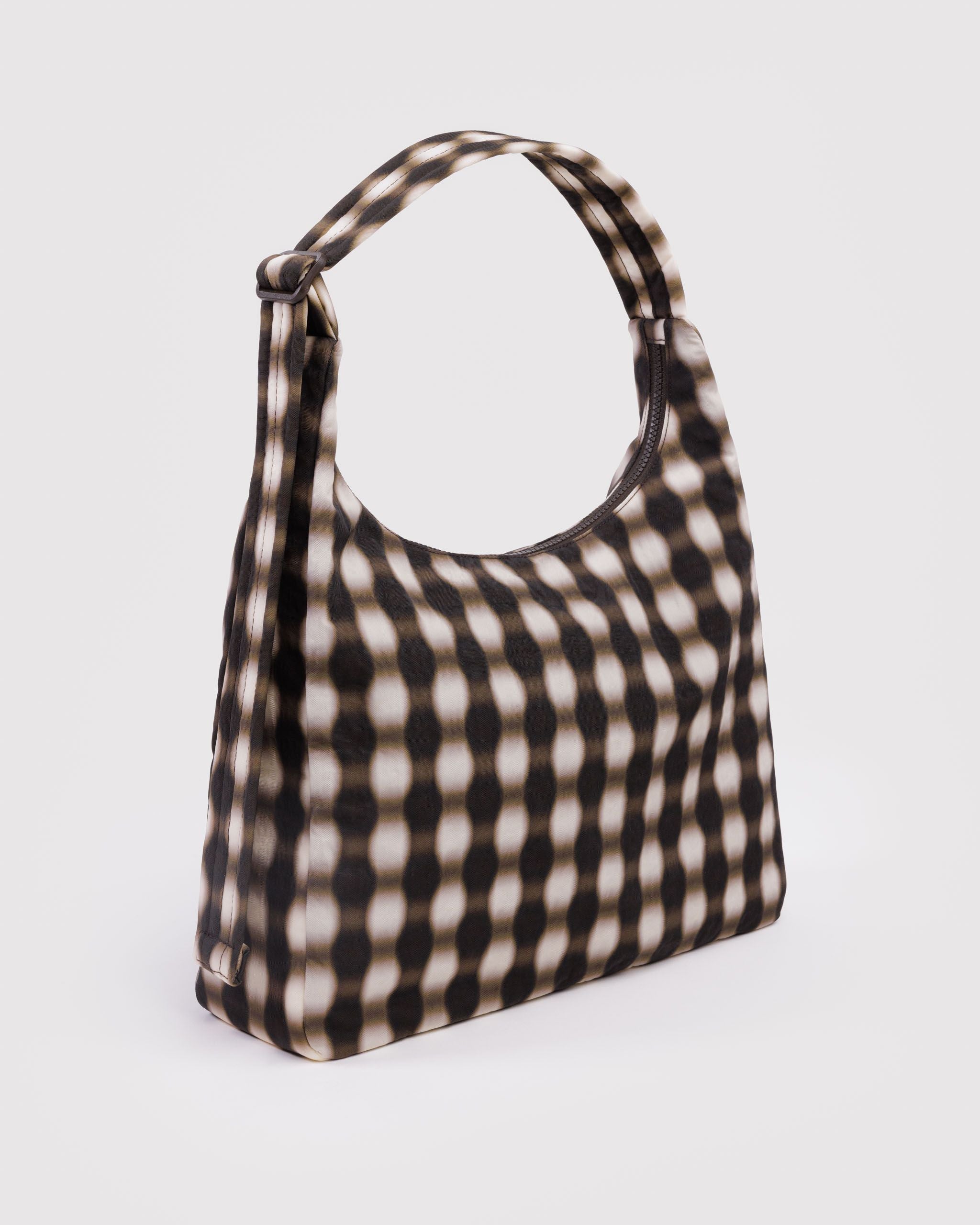 Nylon Shoulder Bag - Blurred Gingham Brown - Quick Setup