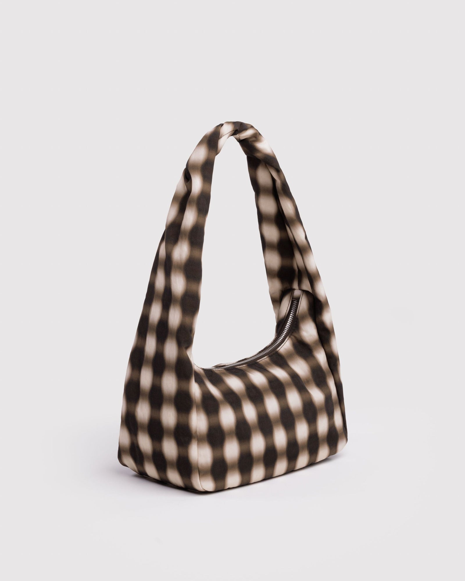 Small Nylon Meringue Bag - Blurred Gingham Brown - Travel Ready