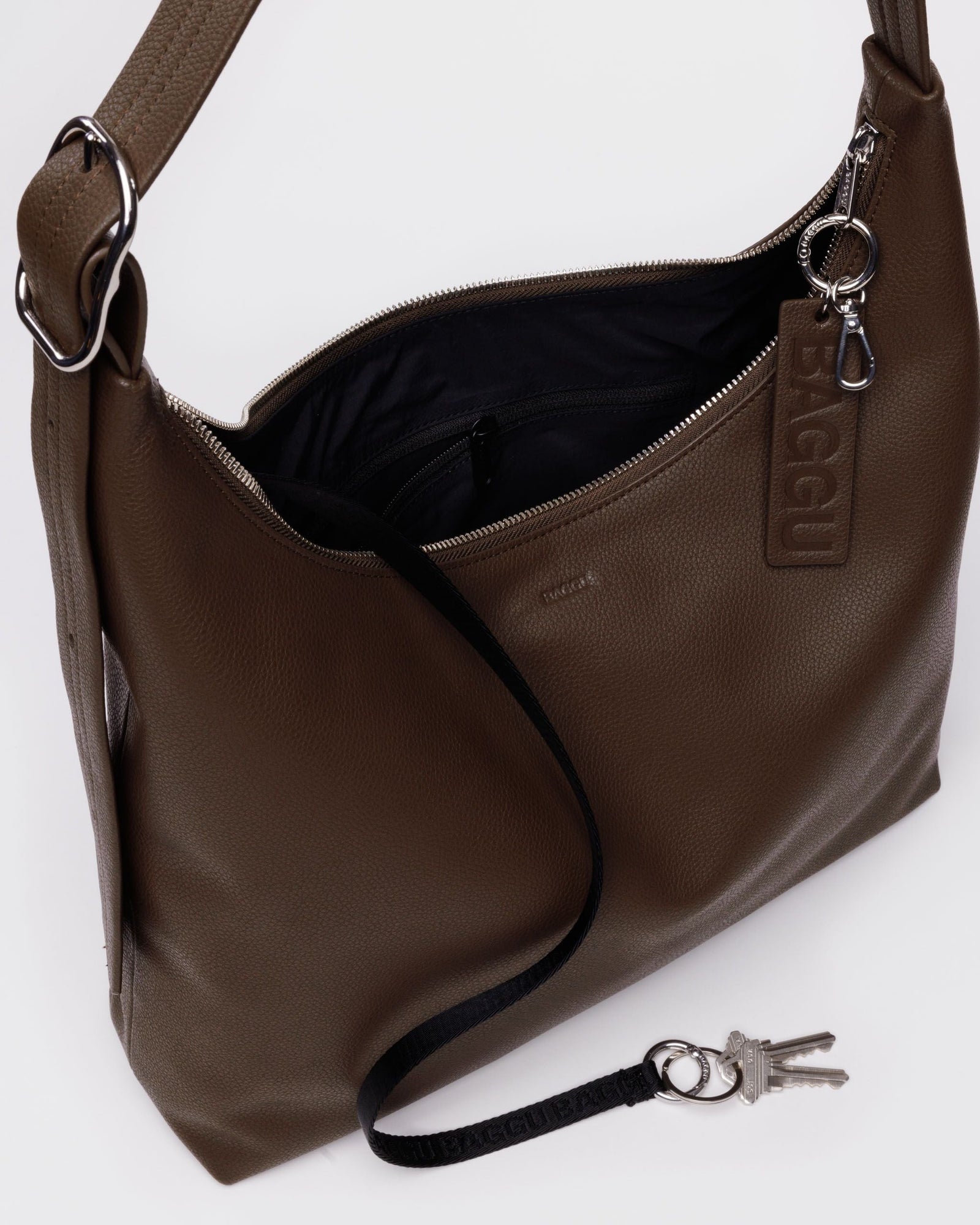 Recycled Leather Shoulder Bag - Brown - Simple Hold