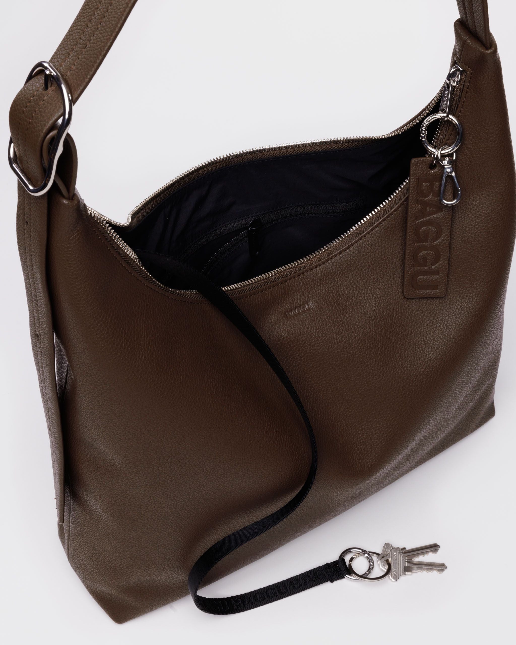 Recycled Leather Shoulder Bag - Brown - Simple Hold