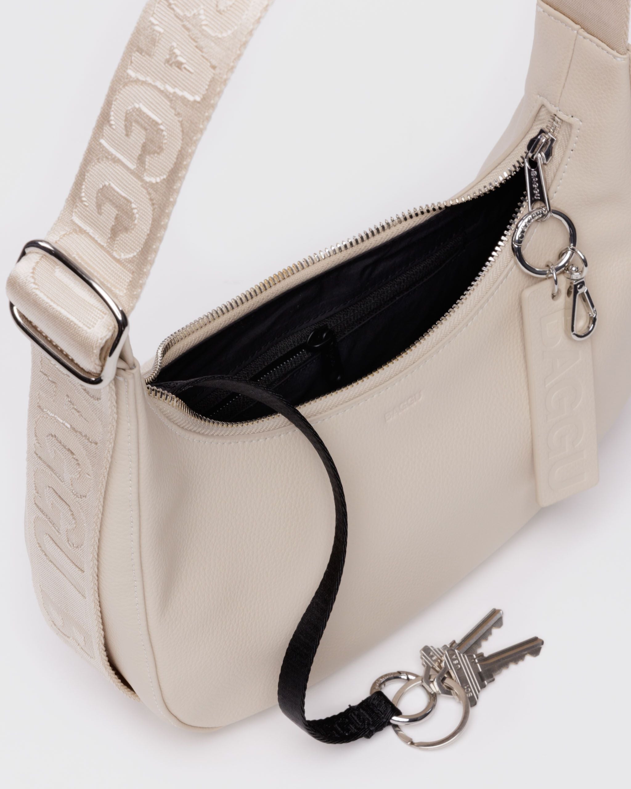 Small Recycled Leather Crescent Bag - Stone - Home Glow