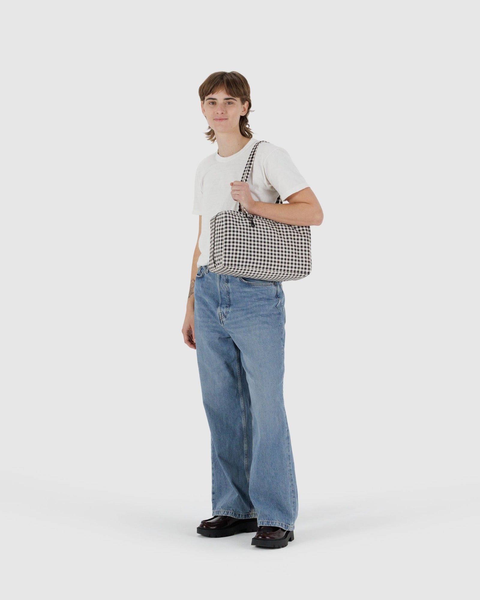Medium Nylon Bowler Bag - Black & White Gingham - Daily Pack