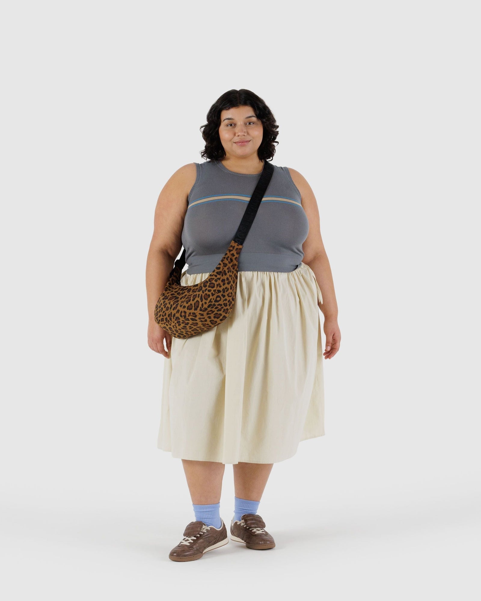 Medium Nylon Crescent Bag - Leopard - Soft Glow