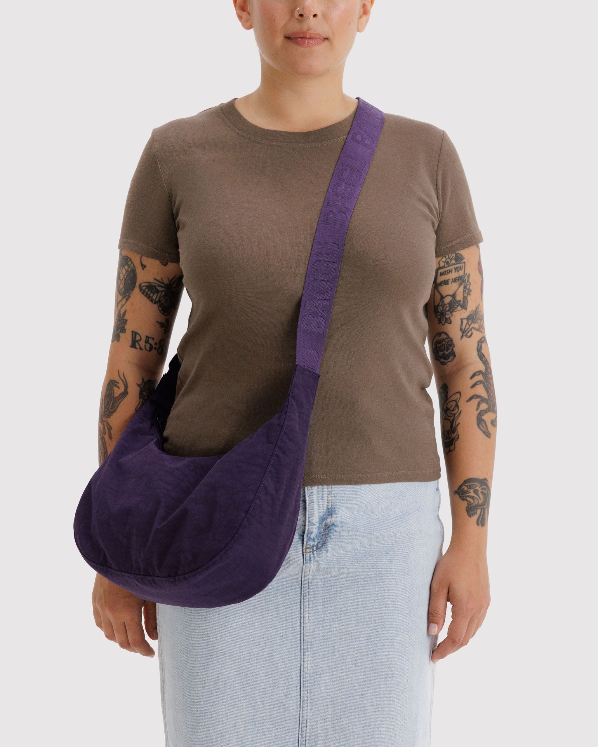 Medium Nylon Crescent Bag - Fig - Modern Blend