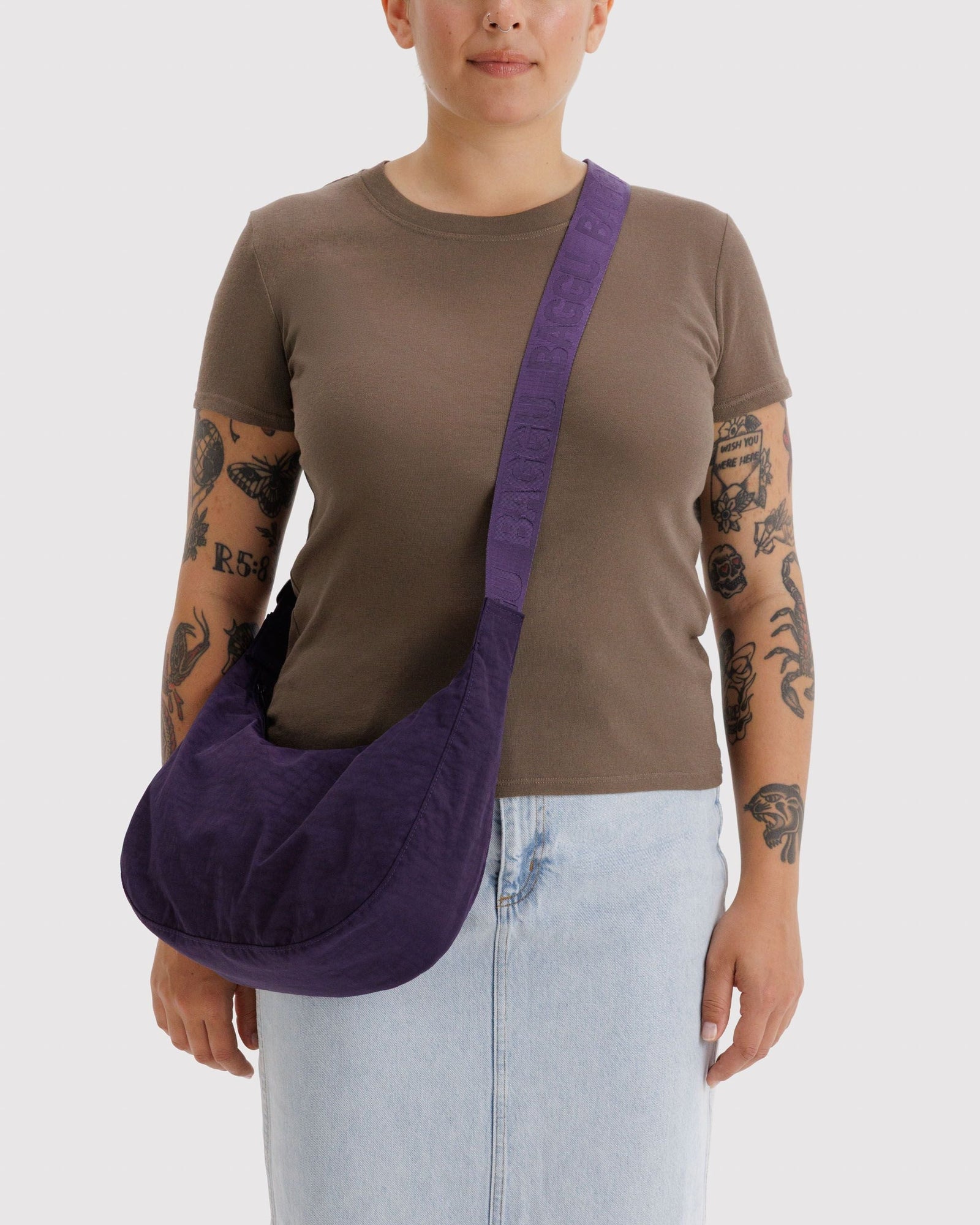 Medium Nylon Crescent Bag - Fig - Classic Notes