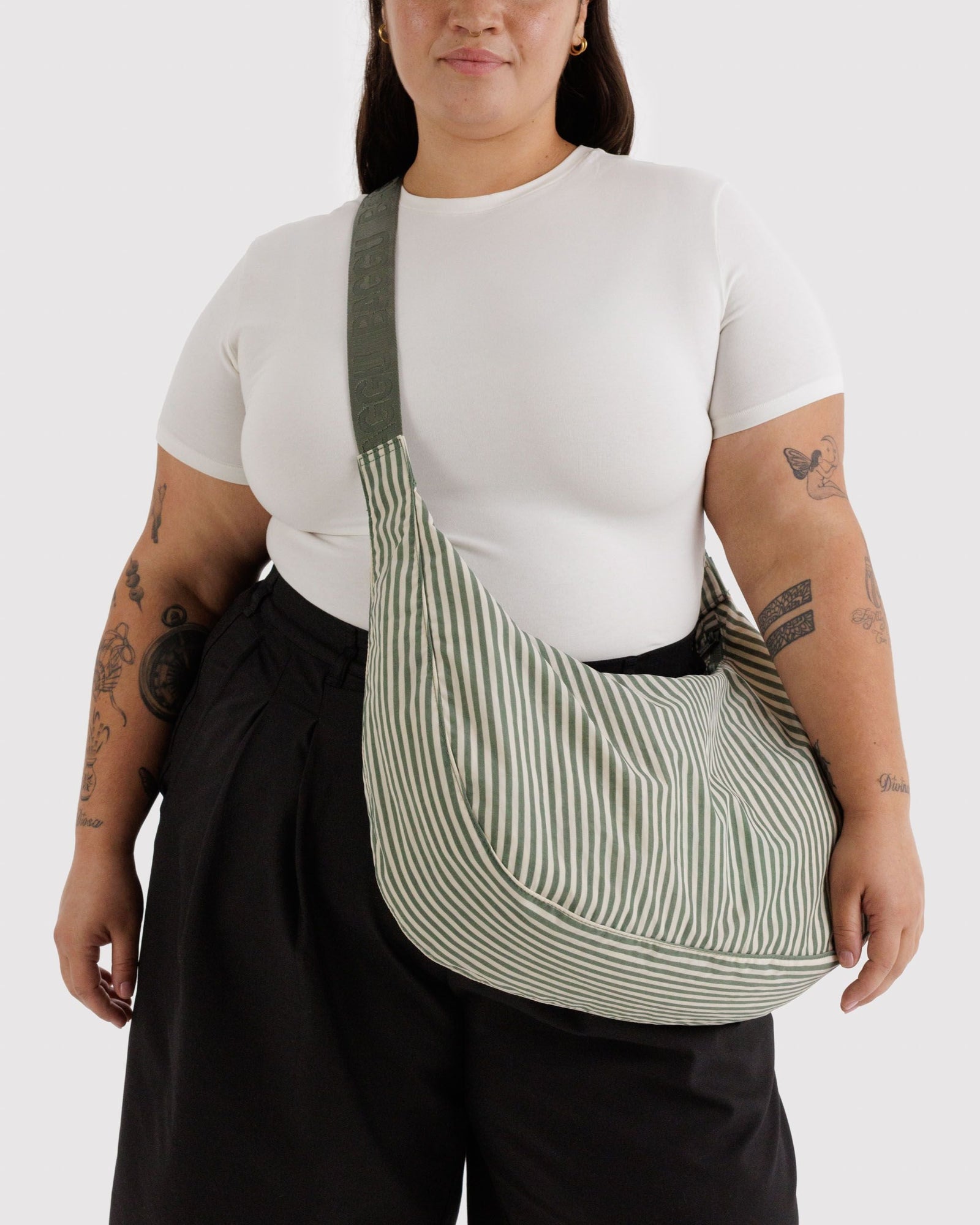 Large Nylon Crescent Bag - Sage Stripe - Modern Blend