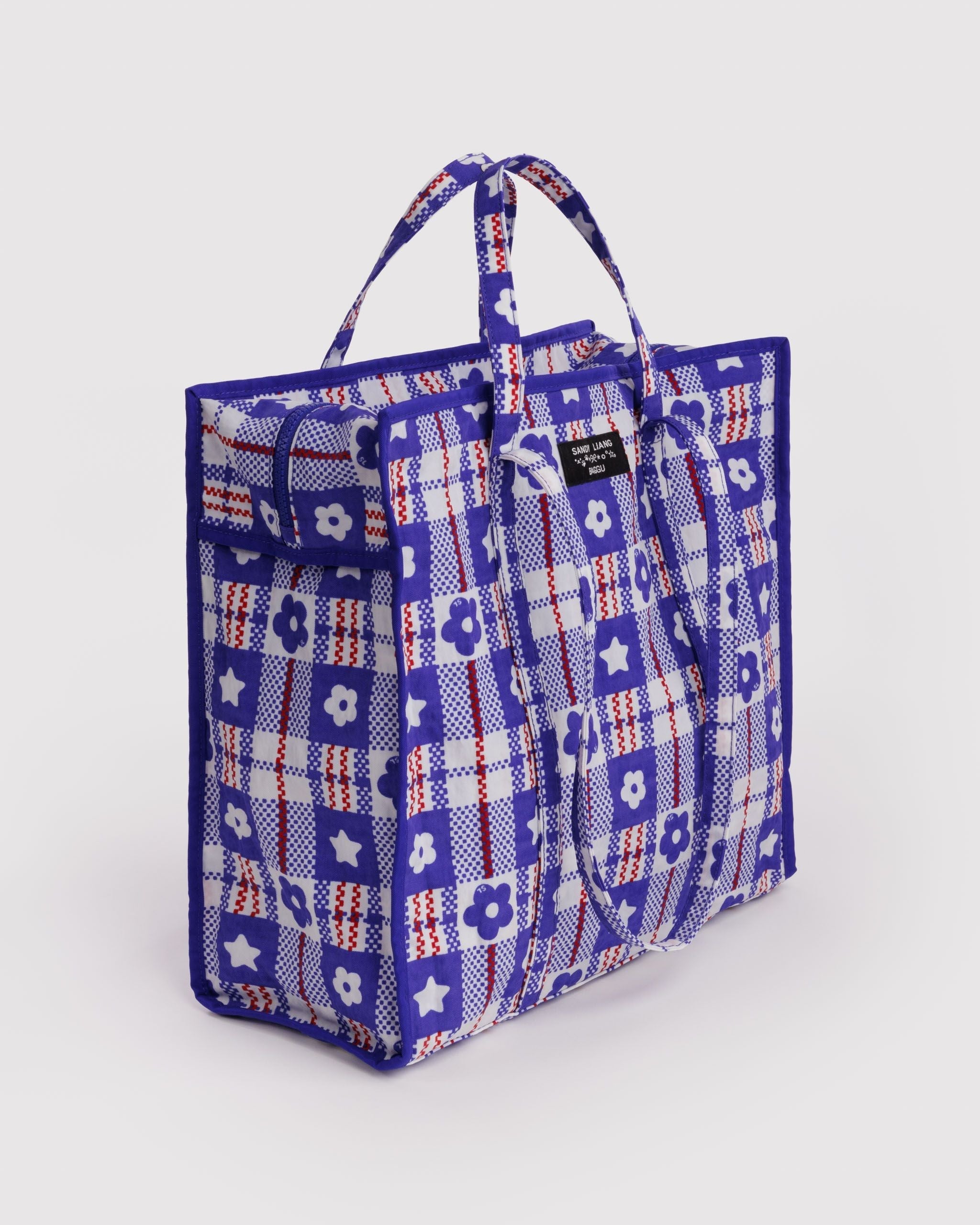 Large Nylon Market Bag - Market Plaid Blue - Light Storage