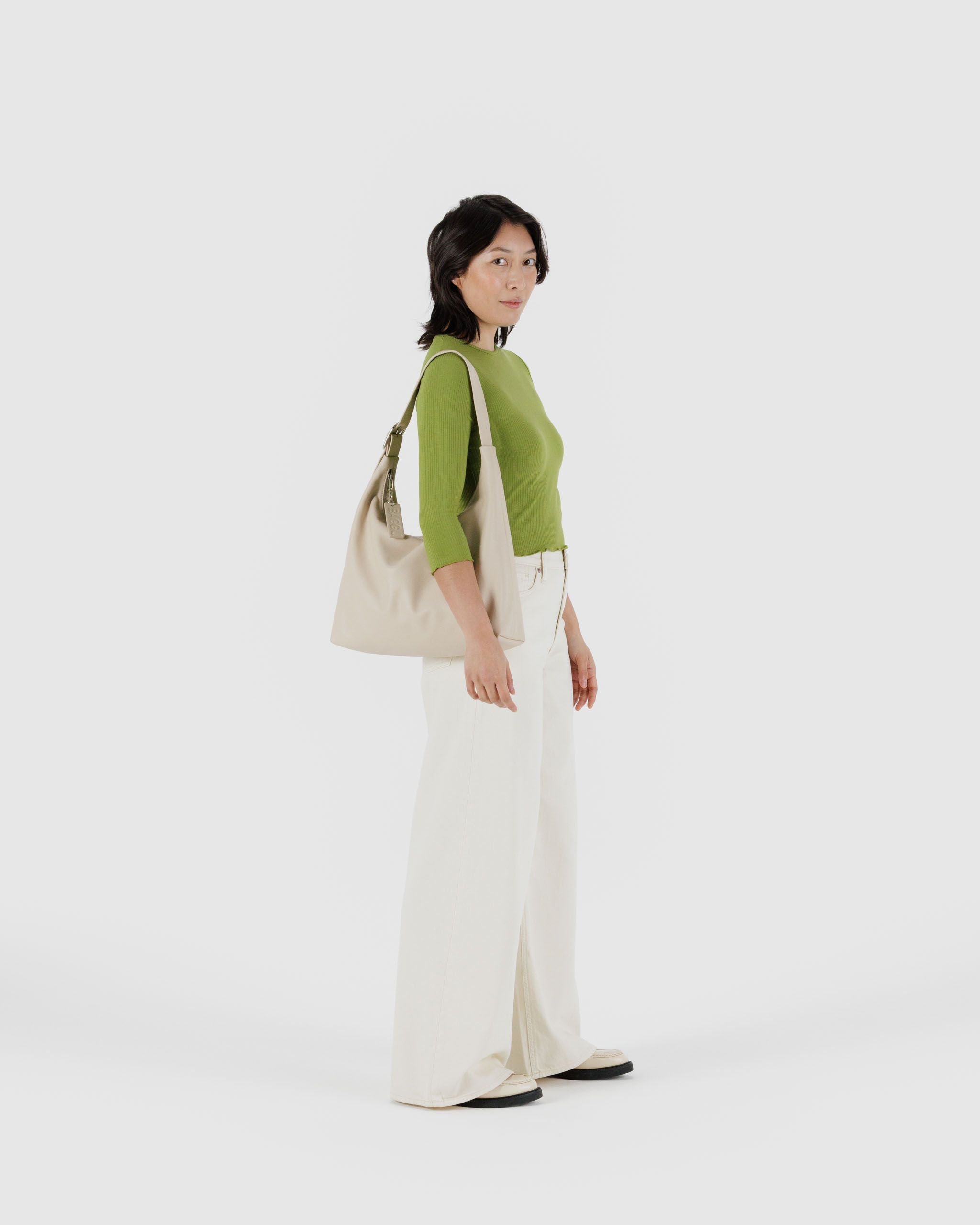 Recycled Leather Shoulder Bag - Stone - Quick Grab